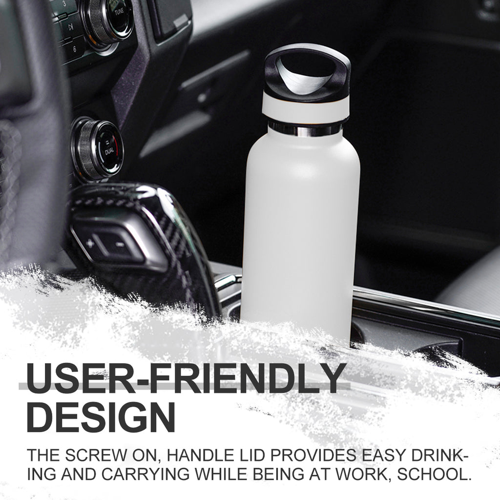 LIFE'S EASY 20 oz. Sports Insulated Water Bottle with Lid. Stainless Steel Vacuum Double Wall Thermo for Modern Hot and Cold Drinks, Simple Metal Hydro Canteen for Travel Men and Women (White) - Pick 974