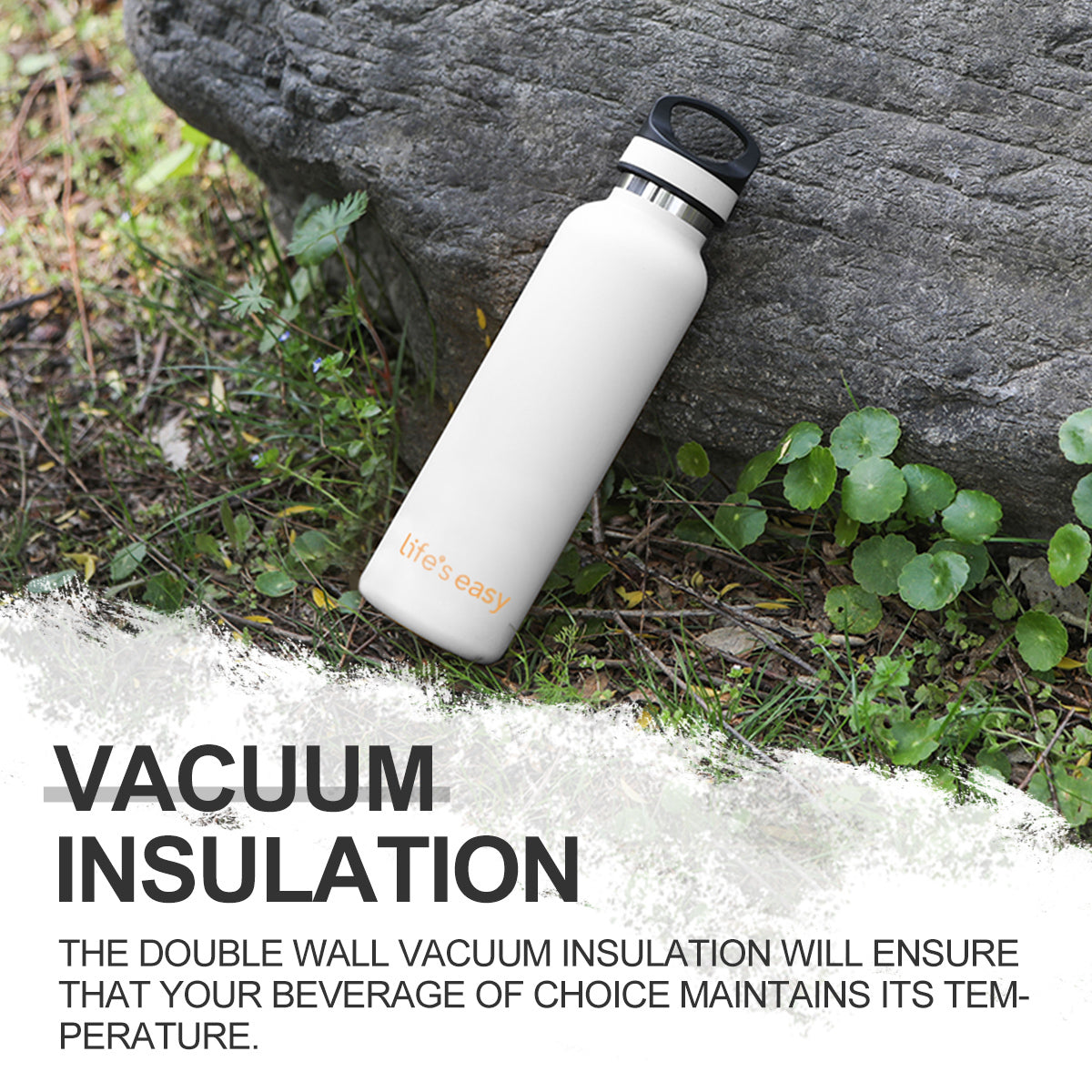 LIFE'S EASY 20 oz. Sports Insulated Water Bottle with Lid. Stainless Steel Vacuum Double Wall Thermo for Modern Hot and Cold Drinks, Simple Metal Hydro Canteen for Travel Men and Women (White) - Pick 974