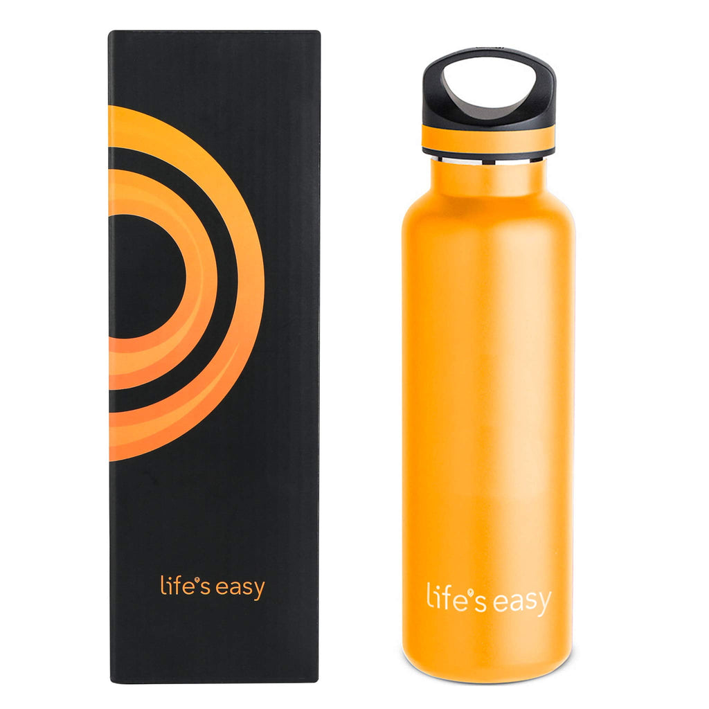 LIFE'S EASY 20 oz. Sports Insulated Water Bottle with Lid. Stainless Steel Vacuum Double Wall Thermo for Modern Hot and Cold Drinks, Simple Metal Hydro Canteen for Travel Men and Women (White) - Pick 974