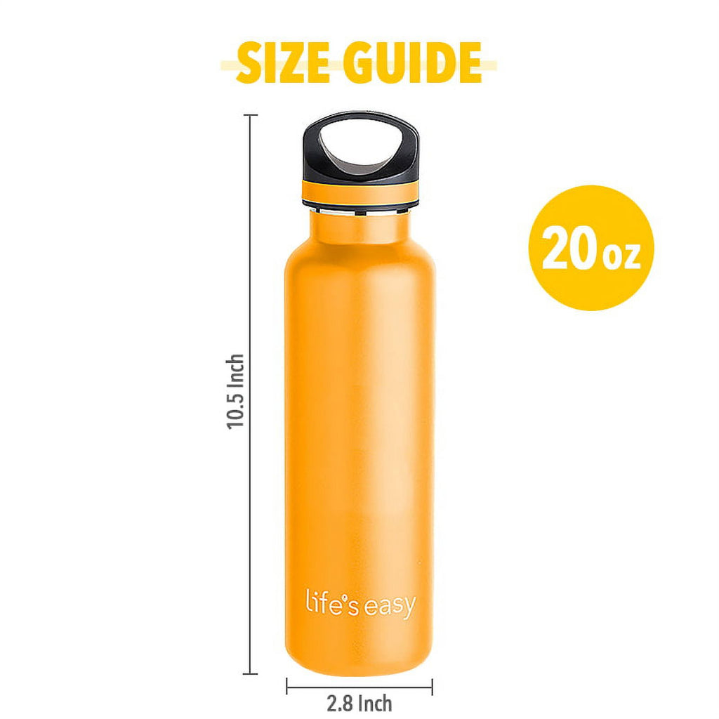 LIFE'S EASY 20 oz. Sports Insulated Water Bottle with Lid. Stainless Steel Vacuum Double Wall Thermo for Modern Hot and Cold Drinks, Simple Metal Hydro Canteen for Travel Men and Women (White) - Pick 974