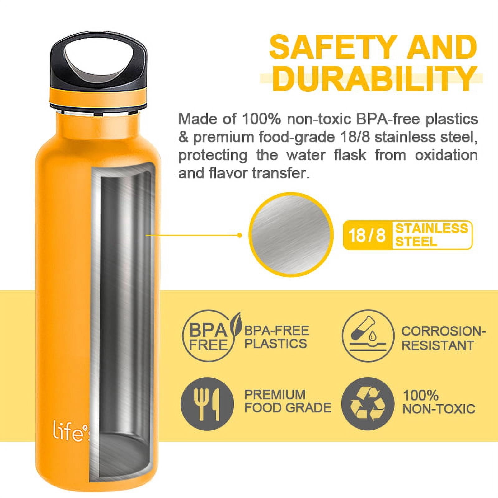 LIFE'S EASY 20 oz. Sports Insulated Water Bottle with Lid. Stainless Steel Vacuum Double Wall Thermo for Modern Hot and Cold Drinks, Simple Metal Hydro Canteen for Travel Men and Women (White) - Pick 974