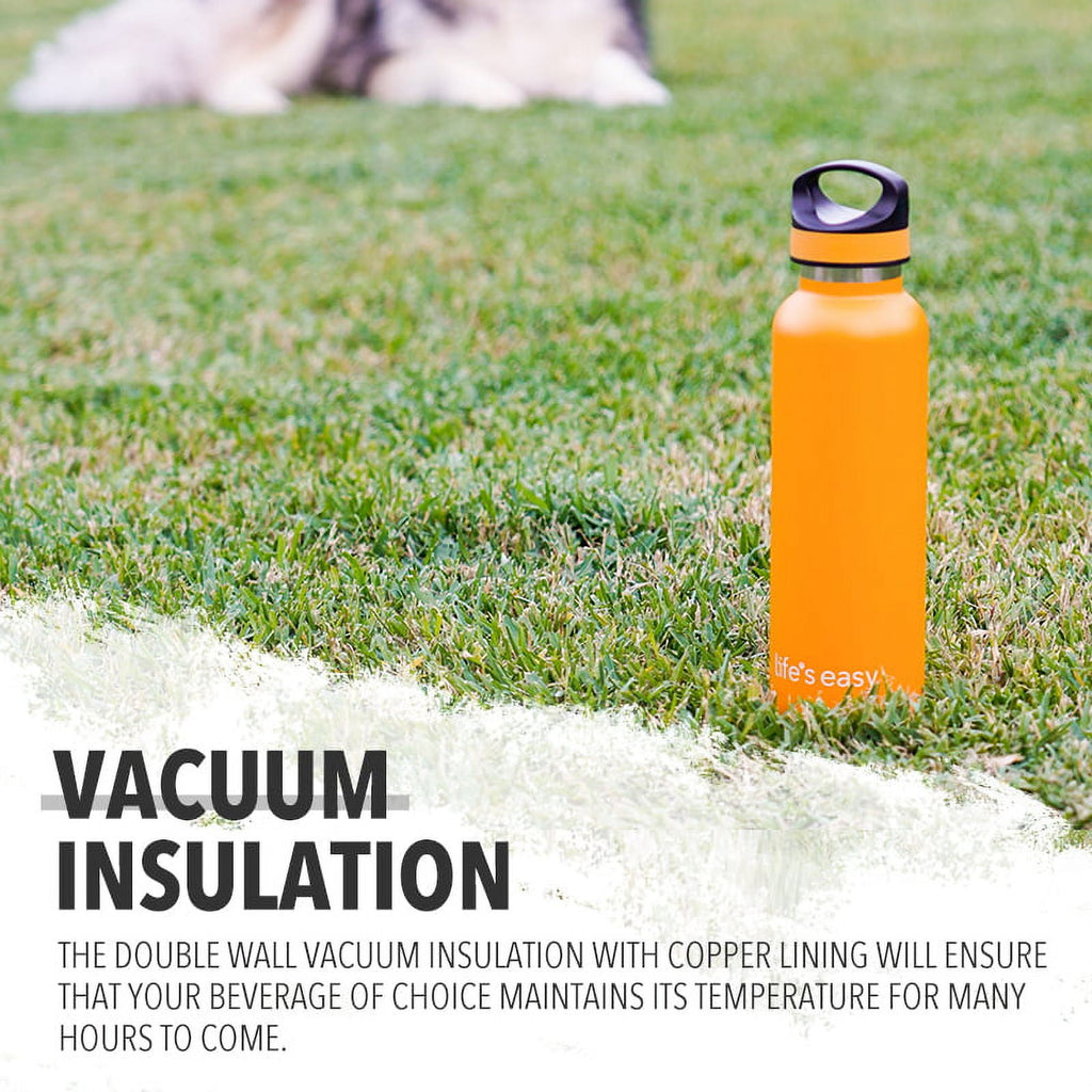 LIFE'S EASY 20 oz. Sports Insulated Water Bottle with Lid. Stainless Steel Vacuum Double Wall Thermo for Modern Hot and Cold Drinks, Simple Metal Hydro Canteen for Travel Men and Women (White) - Pick 974