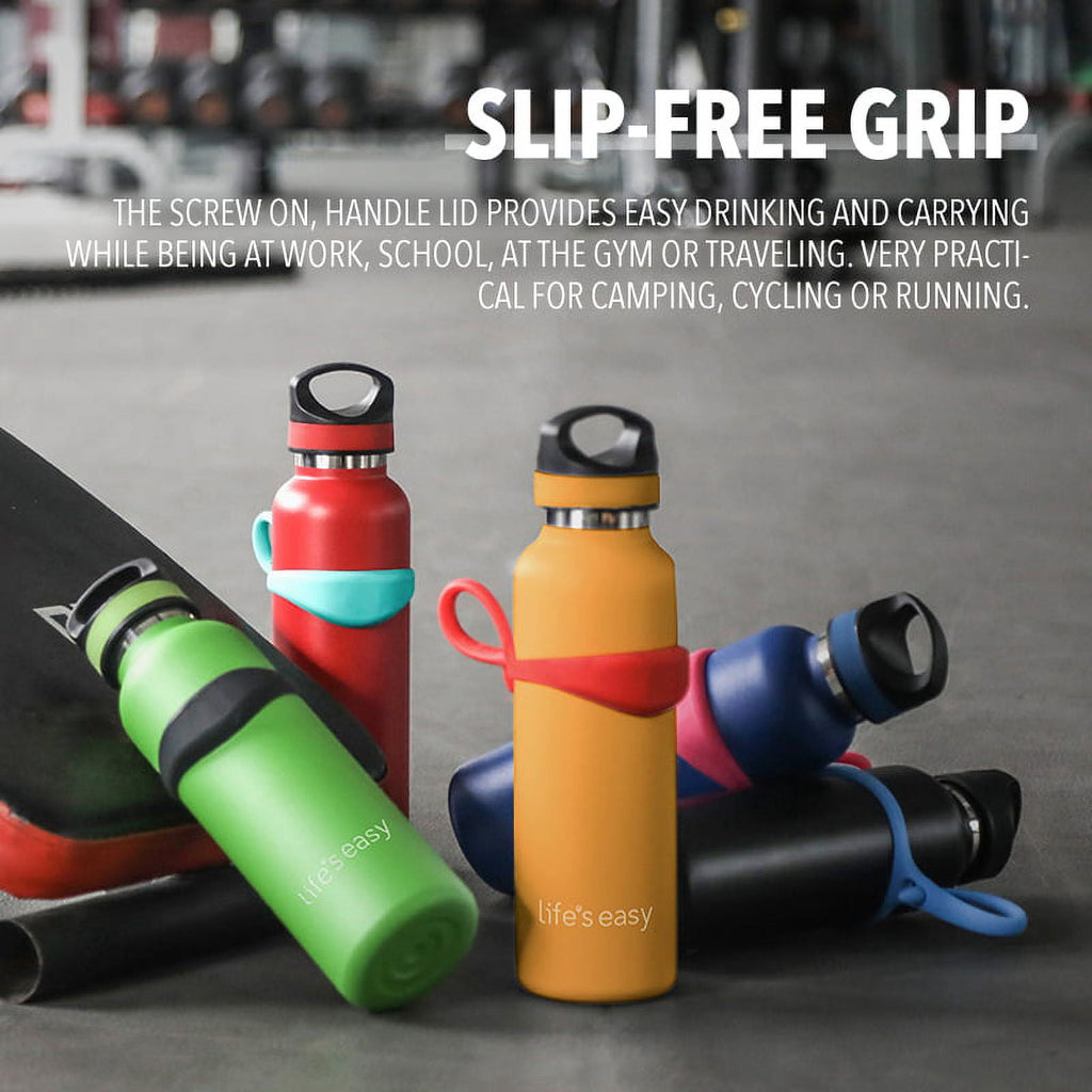LIFE'S EASY 20 oz. Sports Insulated Water Bottle with Lid. Stainless Steel Vacuum Double Wall Thermo for Modern Hot and Cold Drinks, Simple Metal Hydro Canteen for Travel Men and Women (White) - Pick 974
