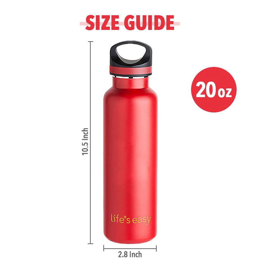 LIFE'S EASY 20 oz. Sports Insulated Water Bottle with Lid. Stainless Steel Vacuum Double Wall Thermo for Modern Hot and Cold Drinks, Simple Metal Hydro Canteen for Travel Men and Women (White) - Pick 974