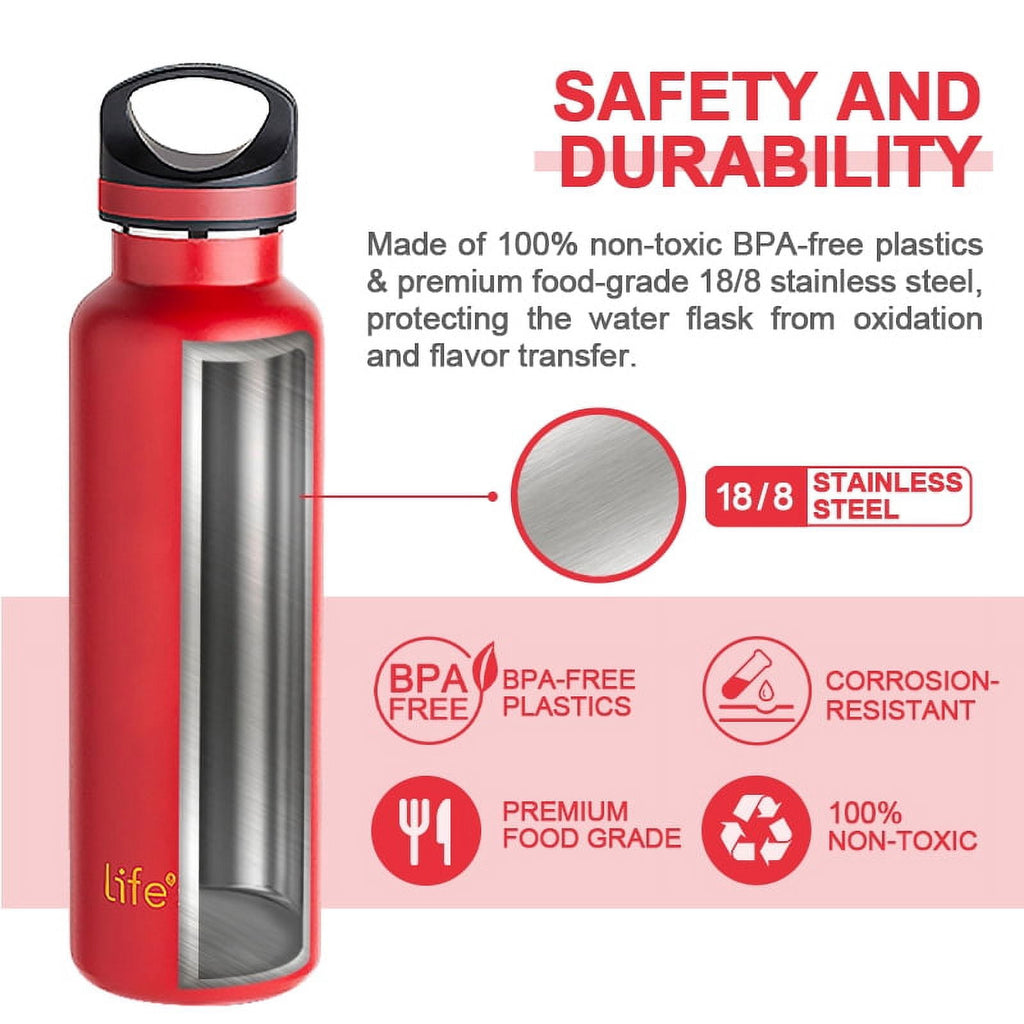 LIFE'S EASY 20 oz. Sports Insulated Water Bottle with Lid. Stainless Steel Vacuum Double Wall Thermo for Modern Hot and Cold Drinks, Simple Metal Hydro Canteen for Travel Men and Women (White) - Pick 974