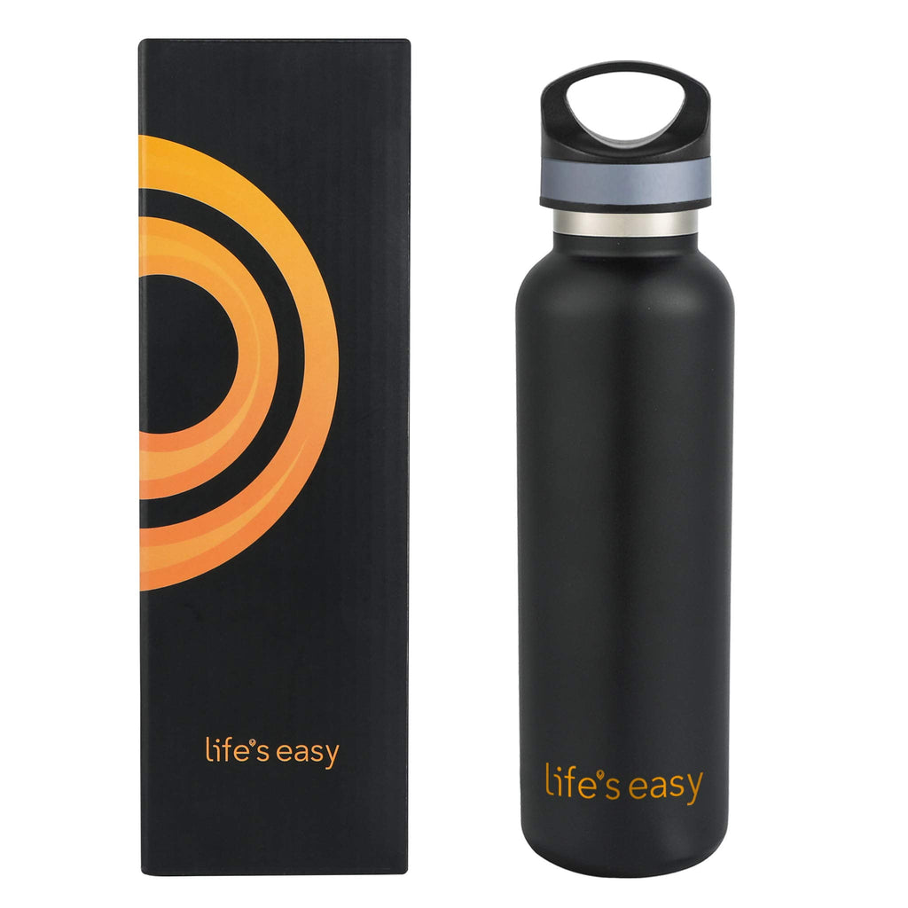 LIFE'S EASY 20 oz. Sports Insulated Water Bottle with Lid. Stainless Steel Vacuum Double Wall Thermo for Modern Hot and Cold Drinks, Simple Metal Hydro Canteen for Travel Men and Women (White) - Pick 974
