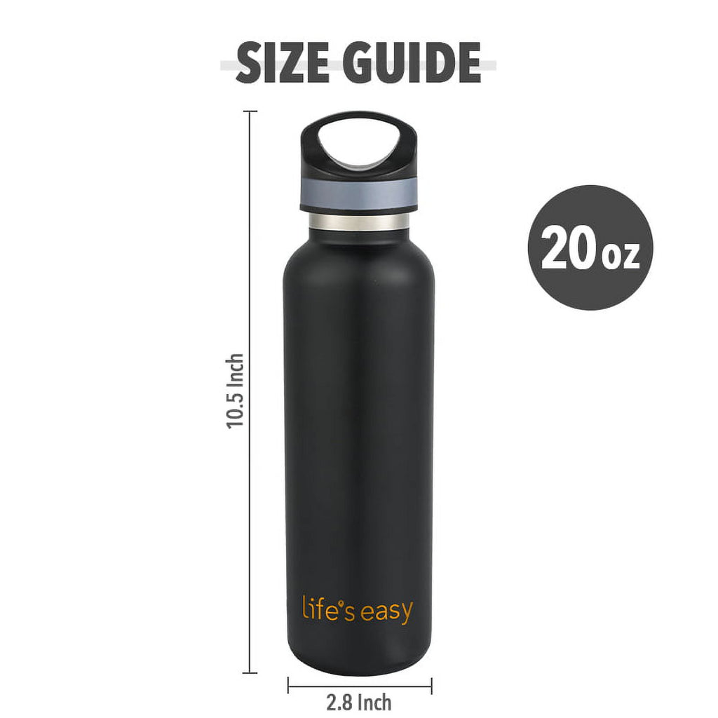 LIFE'S EASY 20 oz. Sports Insulated Water Bottle with Lid. Stainless Steel Vacuum Double Wall Thermo for Modern Hot and Cold Drinks, Simple Metal Hydro Canteen for Travel Men and Women (White) - Pick 974