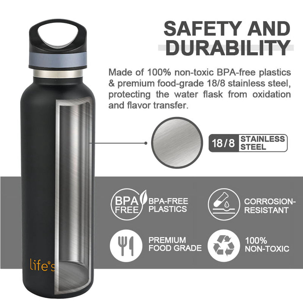 LIFE'S EASY 20 oz. Sports Insulated Water Bottle with Lid. Stainless Steel Vacuum Double Wall Thermo for Modern Hot and Cold Drinks, Simple Metal Hydro Canteen for Travel Men and Women (White) - Pick 974