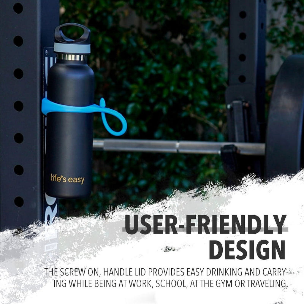 LIFE'S EASY 20 oz. Sports Insulated Water Bottle with Lid. Stainless Steel Vacuum Double Wall Thermo for Modern Hot and Cold Drinks, Simple Metal Hydro Canteen for Travel Men and Women (White) - Pick 974