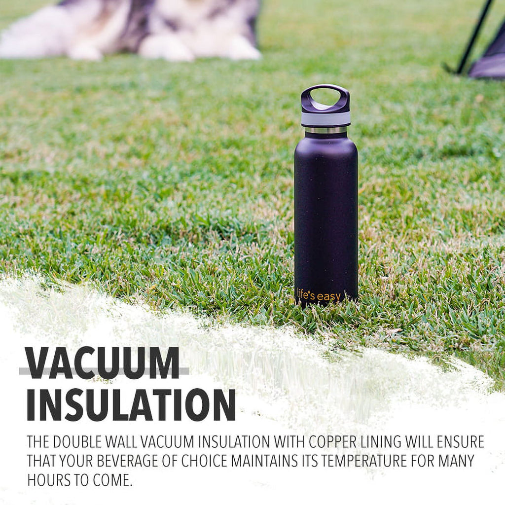 LIFE'S EASY 20 oz. Sports Insulated Water Bottle with Lid. Stainless Steel Vacuum Double Wall Thermo for Modern Hot and Cold Drinks, Simple Metal Hydro Canteen for Travel Men and Women (White) - Pick 974