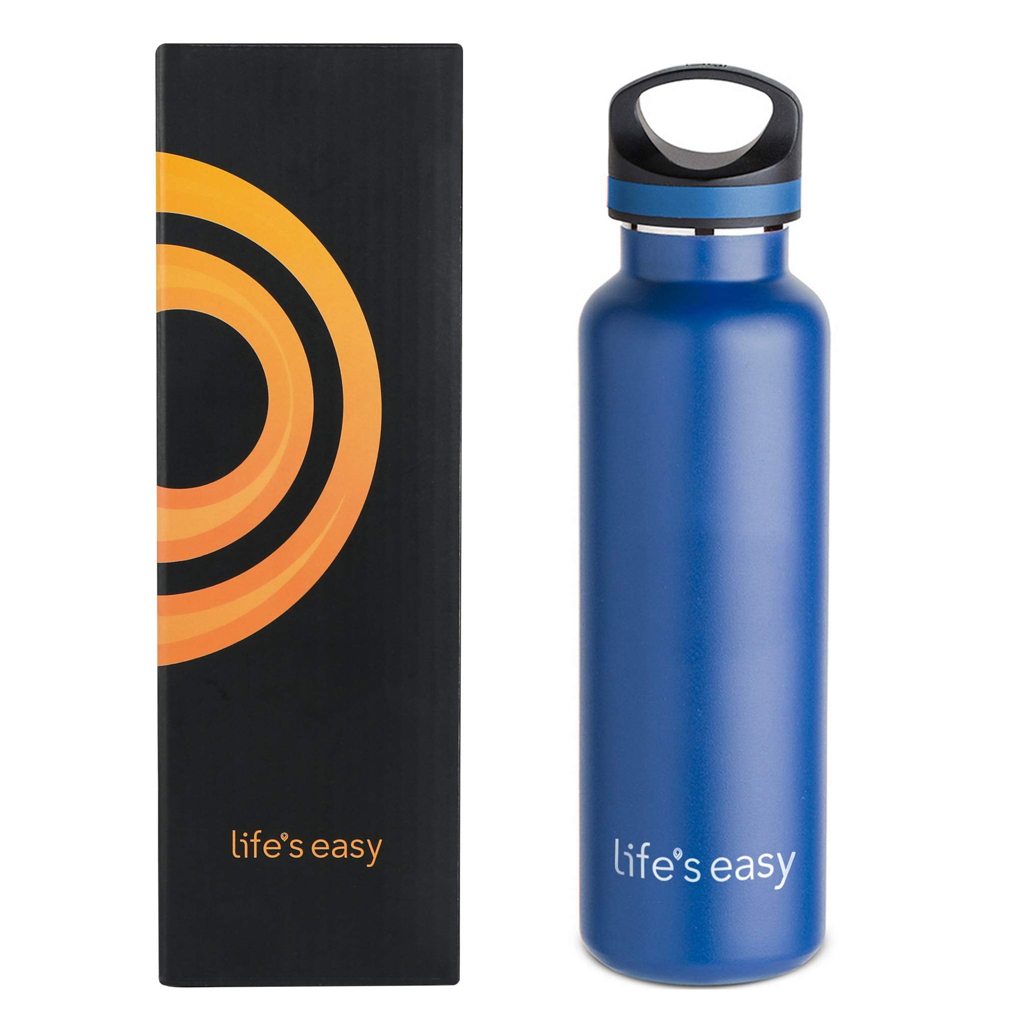 LIFE'S EASY 20 oz. Sports Insulated Water Bottle with Lid. Stainless Steel Vacuum Double Wall Thermo for Modern Hot and Cold Drinks, Simple Metal Hydro Canteen for Travel Men and Women (White) - Pick 974