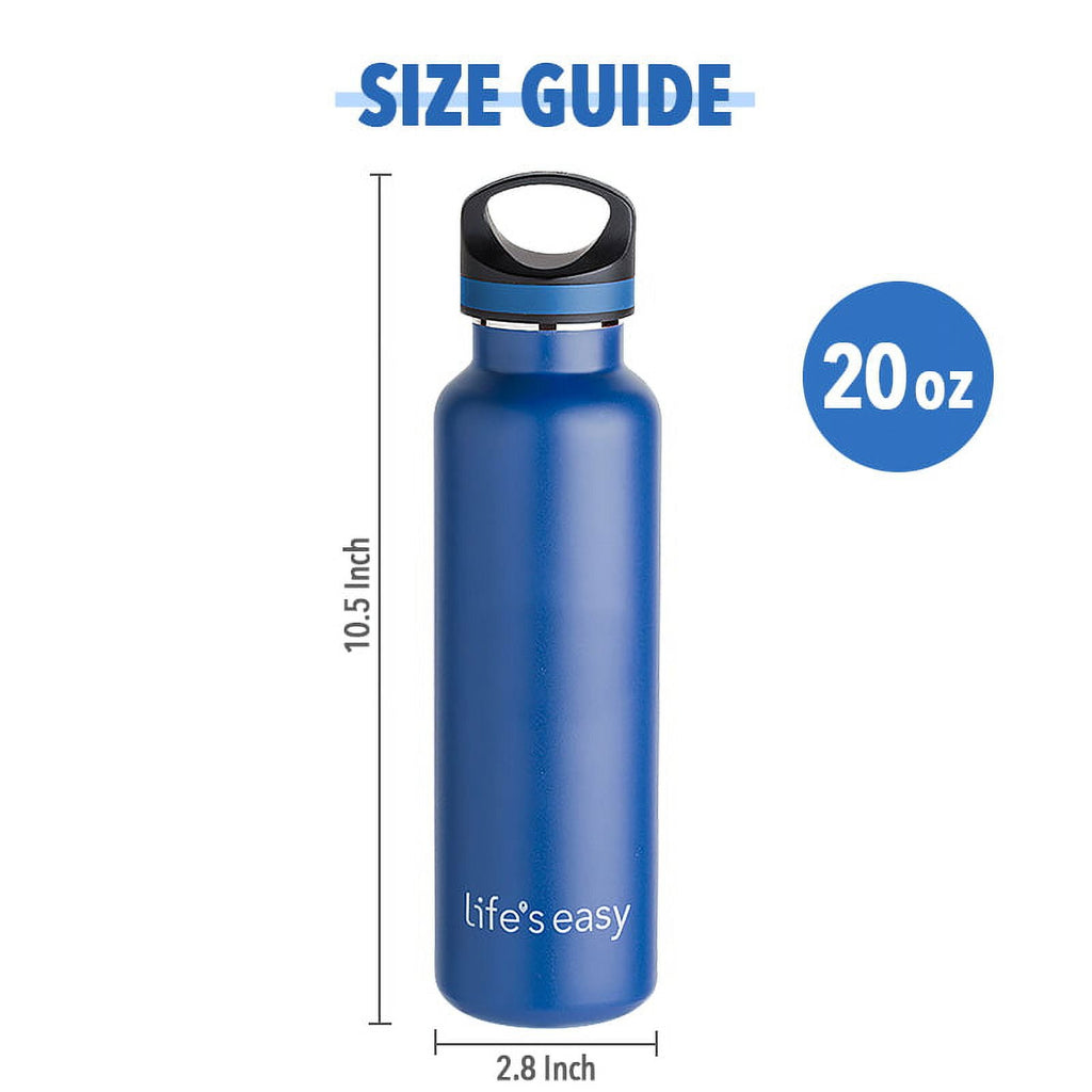 LIFE'S EASY 20 oz. Sports Insulated Water Bottle with Lid. Stainless Steel Vacuum Double Wall Thermo for Modern Hot and Cold Drinks, Simple Metal Hydro Canteen for Travel Men and Women (White) - Pick 974