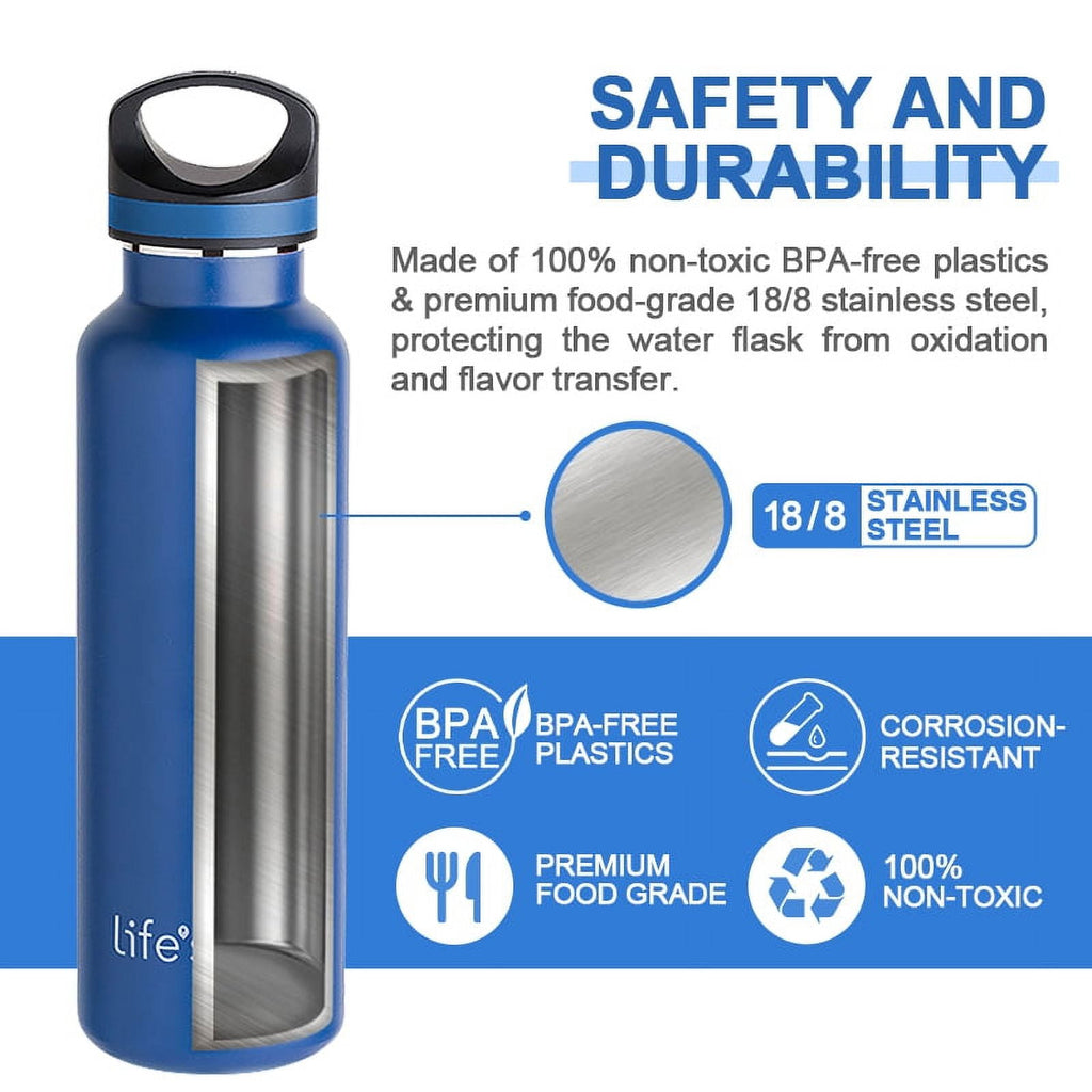 LIFE'S EASY 20 oz. Sports Insulated Water Bottle with Lid. Stainless Steel Vacuum Double Wall Thermo for Modern Hot and Cold Drinks, Simple Metal Hydro Canteen for Travel Men and Women (White) - Pick 974