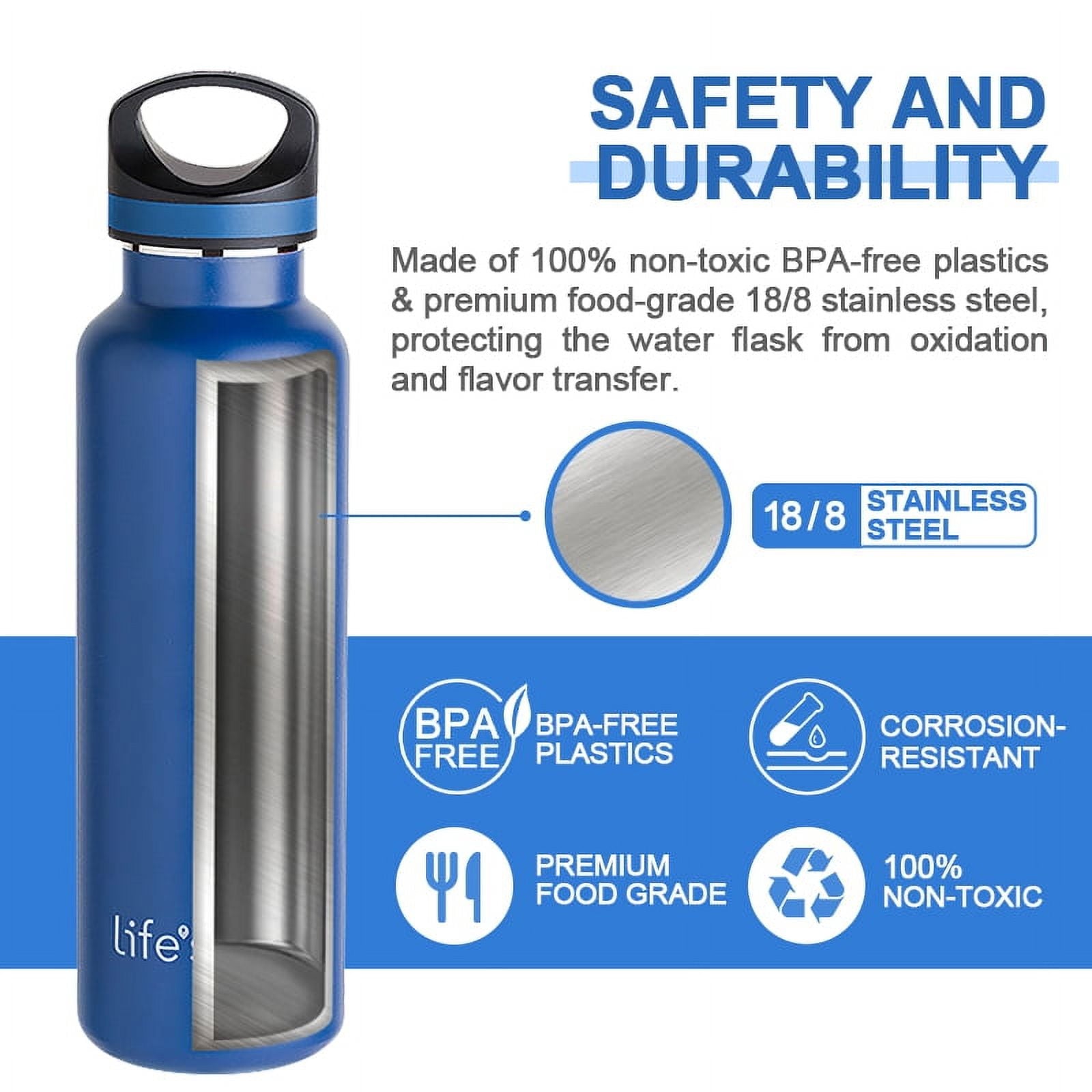 LIFE'S EASY 20 oz. Sports Insulated Water Bottle with Lid. Stainless Steel Vacuum Double Wall Thermo for Modern Hot and Cold Drinks, Simple Metal Hydro Canteen for Travel Men and Women (White) - Pick 974