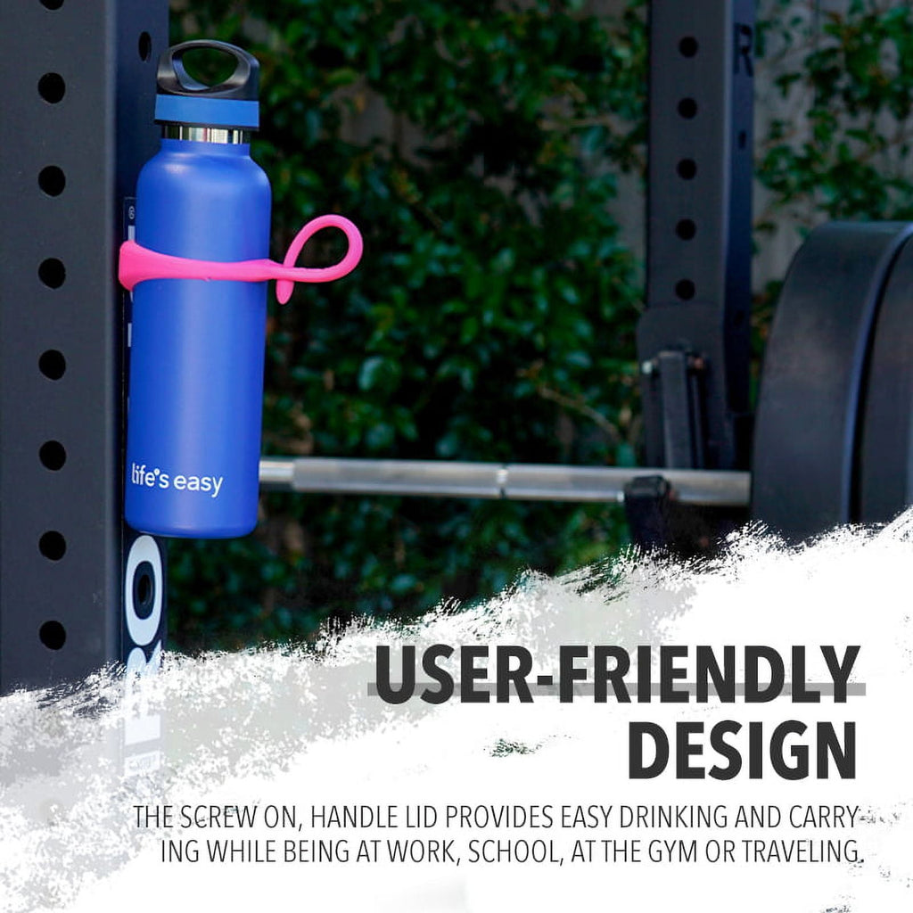 LIFE'S EASY 20 oz. Sports Insulated Water Bottle with Lid. Stainless Steel Vacuum Double Wall Thermo for Modern Hot and Cold Drinks, Simple Metal Hydro Canteen for Travel Men and Women (White) - Pick 974