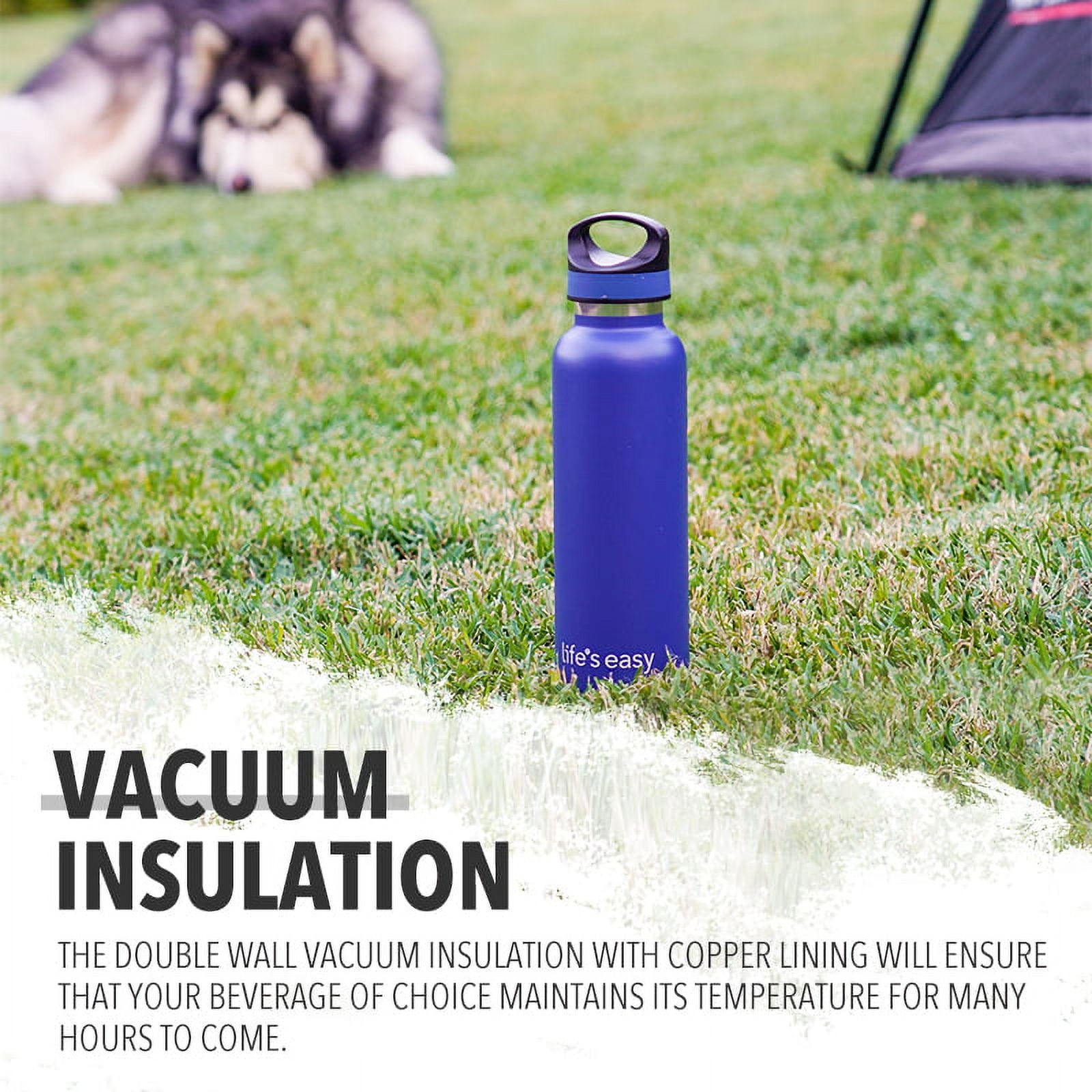 LIFE'S EASY 20 oz. Sports Insulated Water Bottle with Lid. Stainless Steel Vacuum Double Wall Thermo for Modern Hot and Cold Drinks, Simple Metal Hydro Canteen for Travel Men and Women (White) - Pick 974