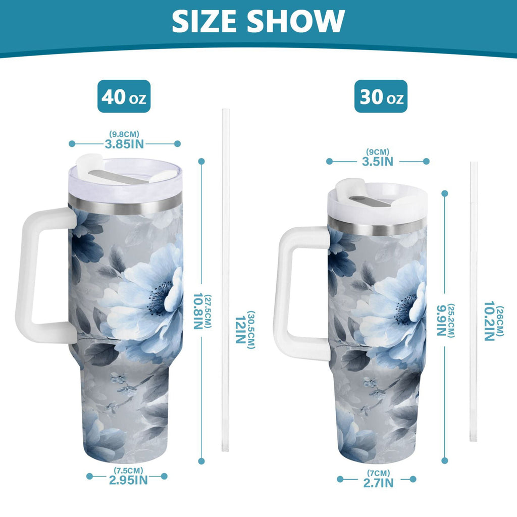 40 oz Insulated Stainless Steel Tumbler Double Wall Stainless Steel Tumbler with 2-Way Drinking White Floral Pattern - Pick 737