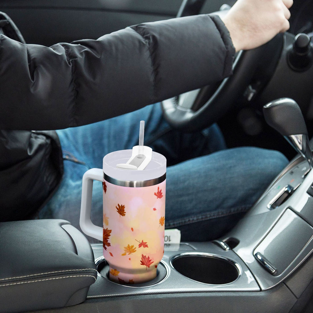30 oz Insulated Stainless Steel Tumbler Double Wall Stainless Steel Tumbler with 2-Way Drinking Autumn Leaves Falling - Pick 479