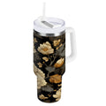 30 oz Insulated Stainless Steel Tumbler Double Wall Stainless Steel Tumbler with 2-Way Drinking Elegant Beige Floral - Pick 633