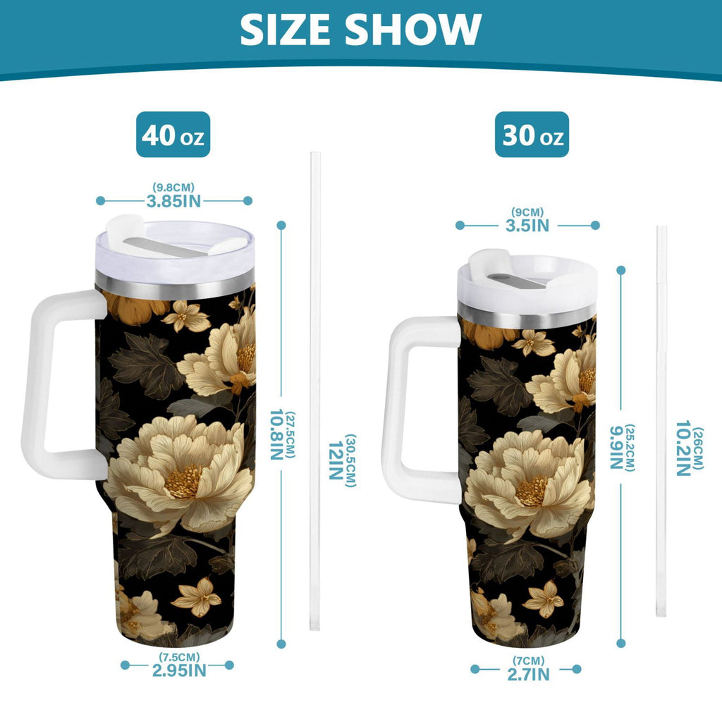 30 oz Insulated Stainless Steel Tumbler Double Wall Stainless Steel Tumbler with 2-Way Drinking Elegant Beige Floral - Pick 633