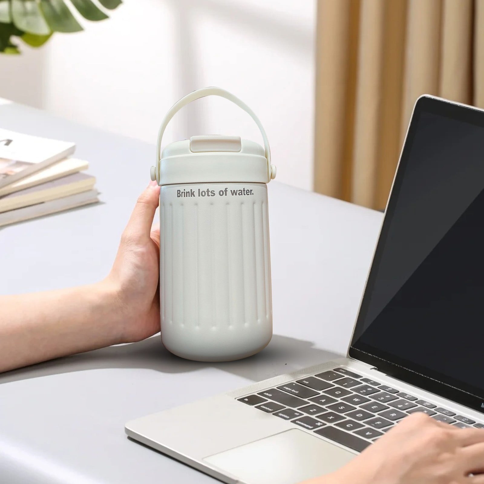BinKFF Simple Modern Travel Coffee Mug, Insulated Coffee Tumblers with Lid, Double Walled Iced Travel Coffee Mug for Woman and Man Stainless Steel Tumbler with Handle - Pick 486