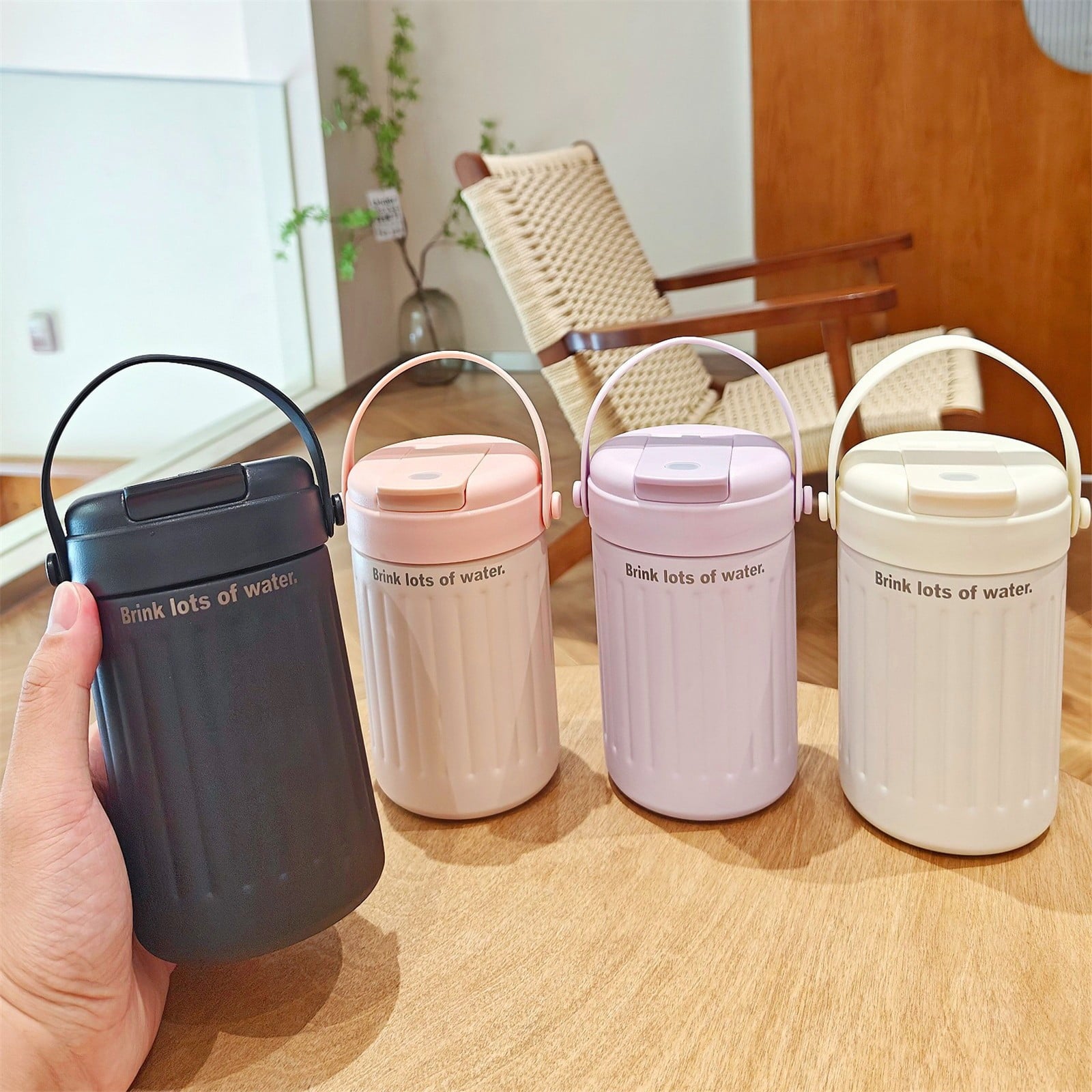 BinKFF Simple Modern Travel Coffee Mug, Insulated Coffee Tumblers with Lid, Double Walled Iced Travel Coffee Mug for Woman and Man Stainless Steel Tumbler with Handle - Pick 486