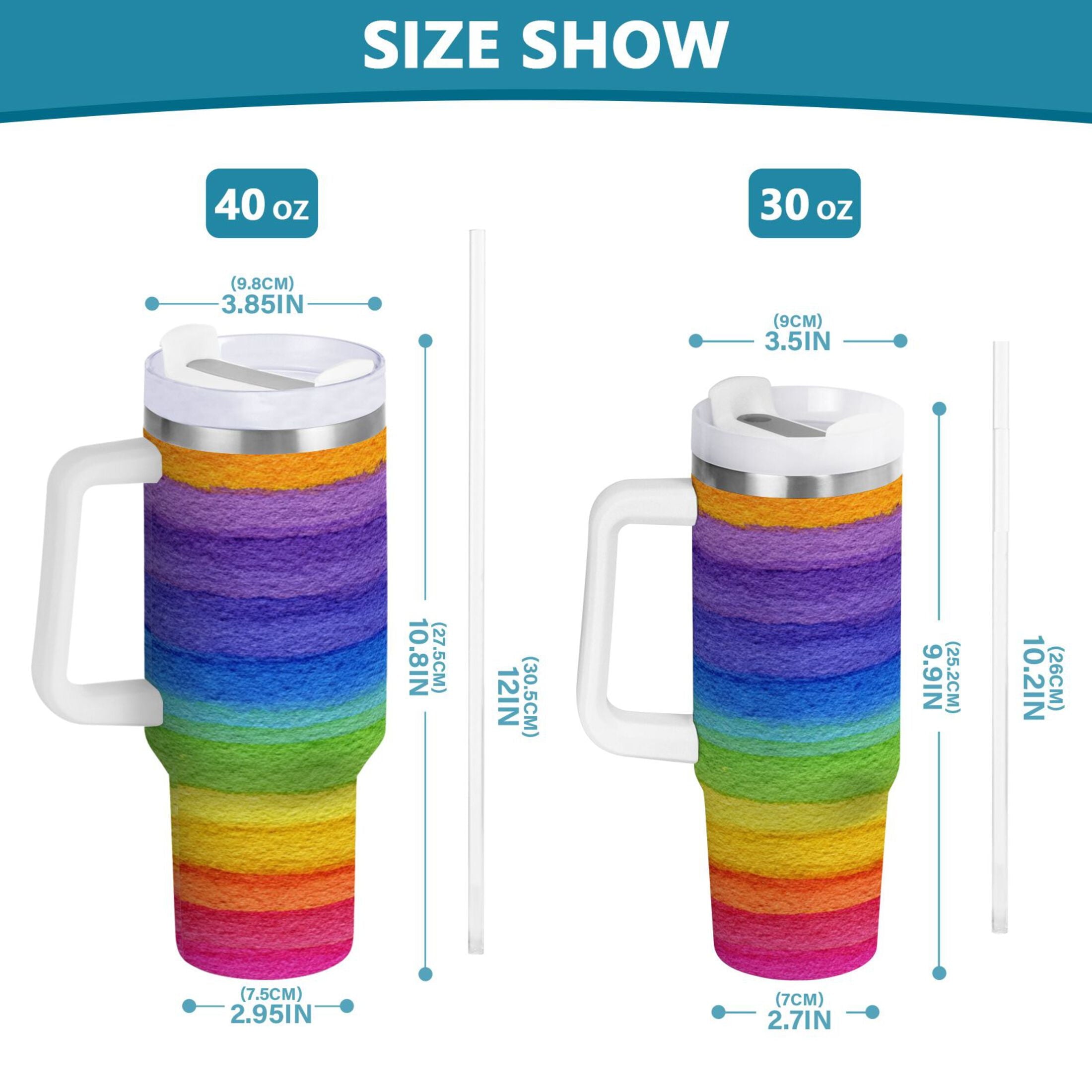 30 oz Insulated Stainless Steel Tumbler Double Wall Stainless Steel Tumbler with 2-Way Drinking Watercolor Rainbow Colors - Pick 986