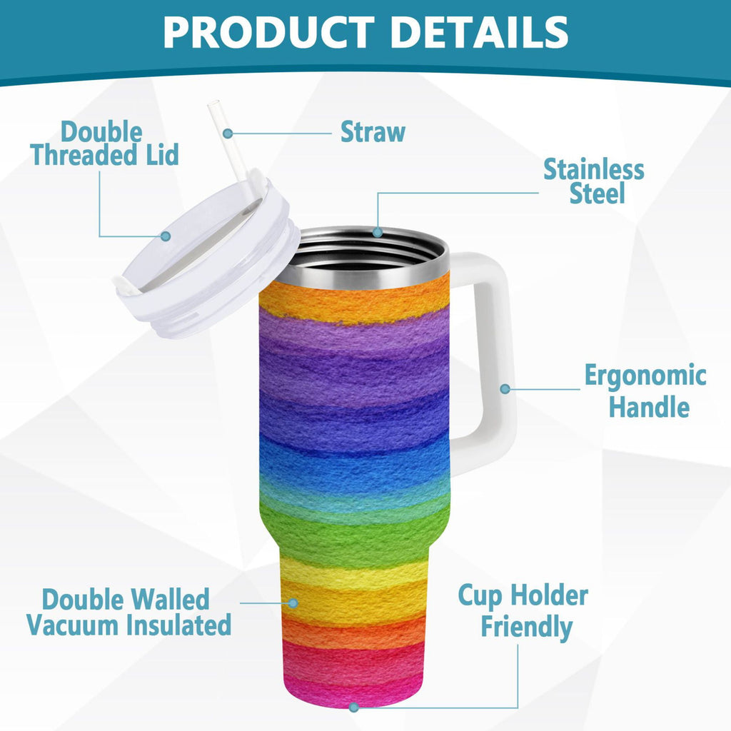 30 oz Insulated Stainless Steel Tumbler Double Wall Stainless Steel Tumbler with 2-Way Drinking Watercolor Rainbow Colors - Pick 986
