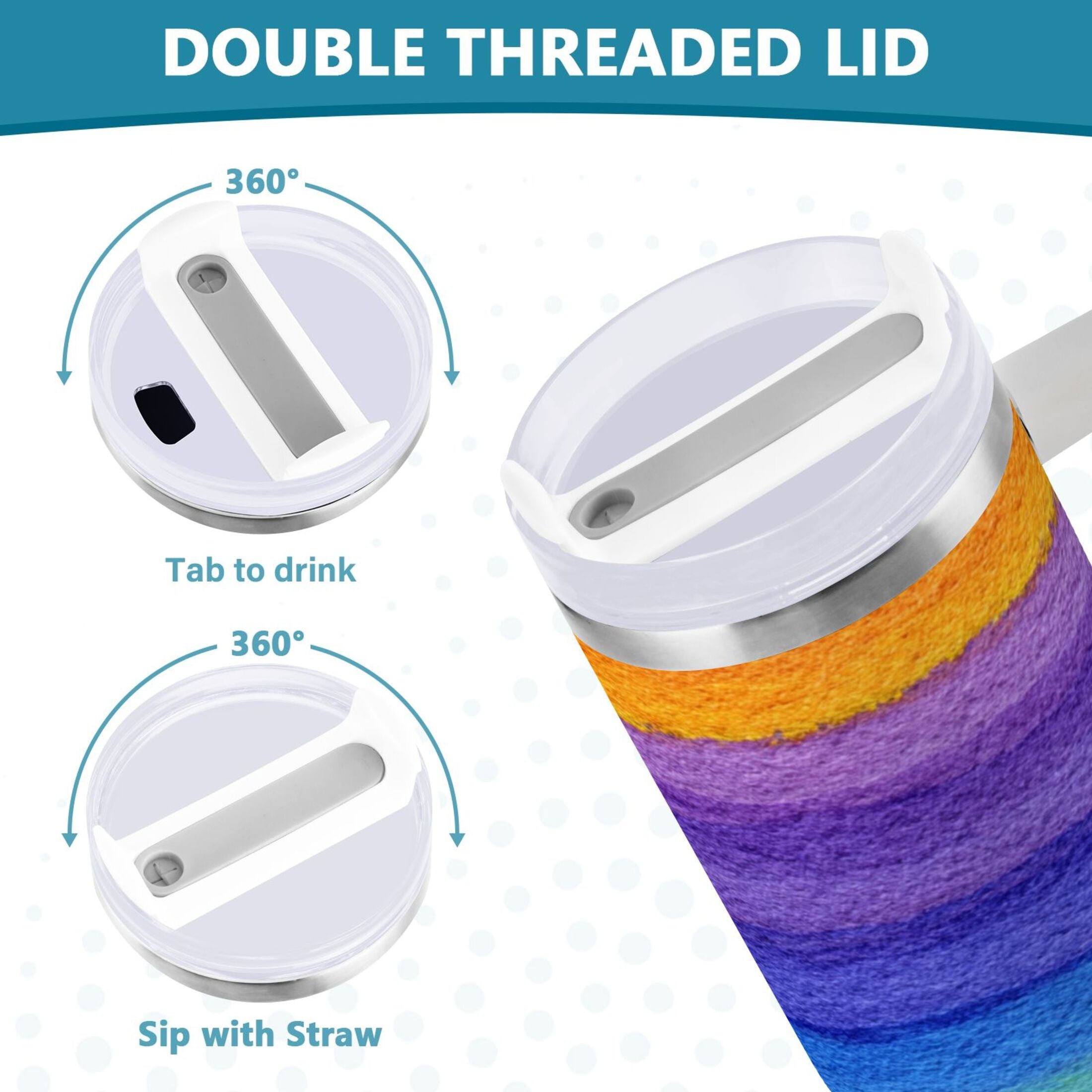 30 oz Insulated Stainless Steel Tumbler Double Wall Stainless Steel Tumbler with 2-Way Drinking Watercolor Rainbow Colors - Pick 986