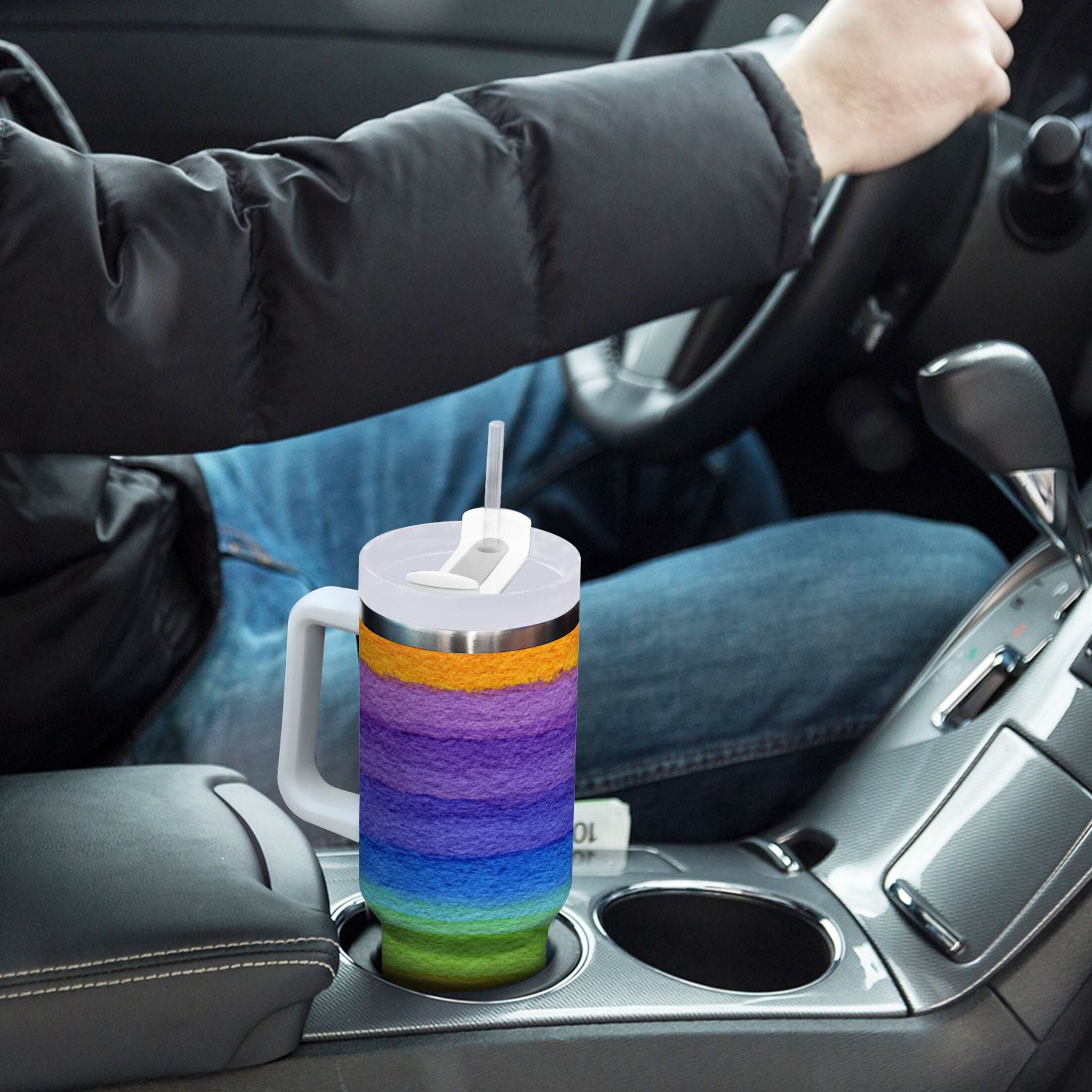 30 oz Insulated Stainless Steel Tumbler Double Wall Stainless Steel Tumbler with 2-Way Drinking Watercolor Rainbow Colors - Pick 986