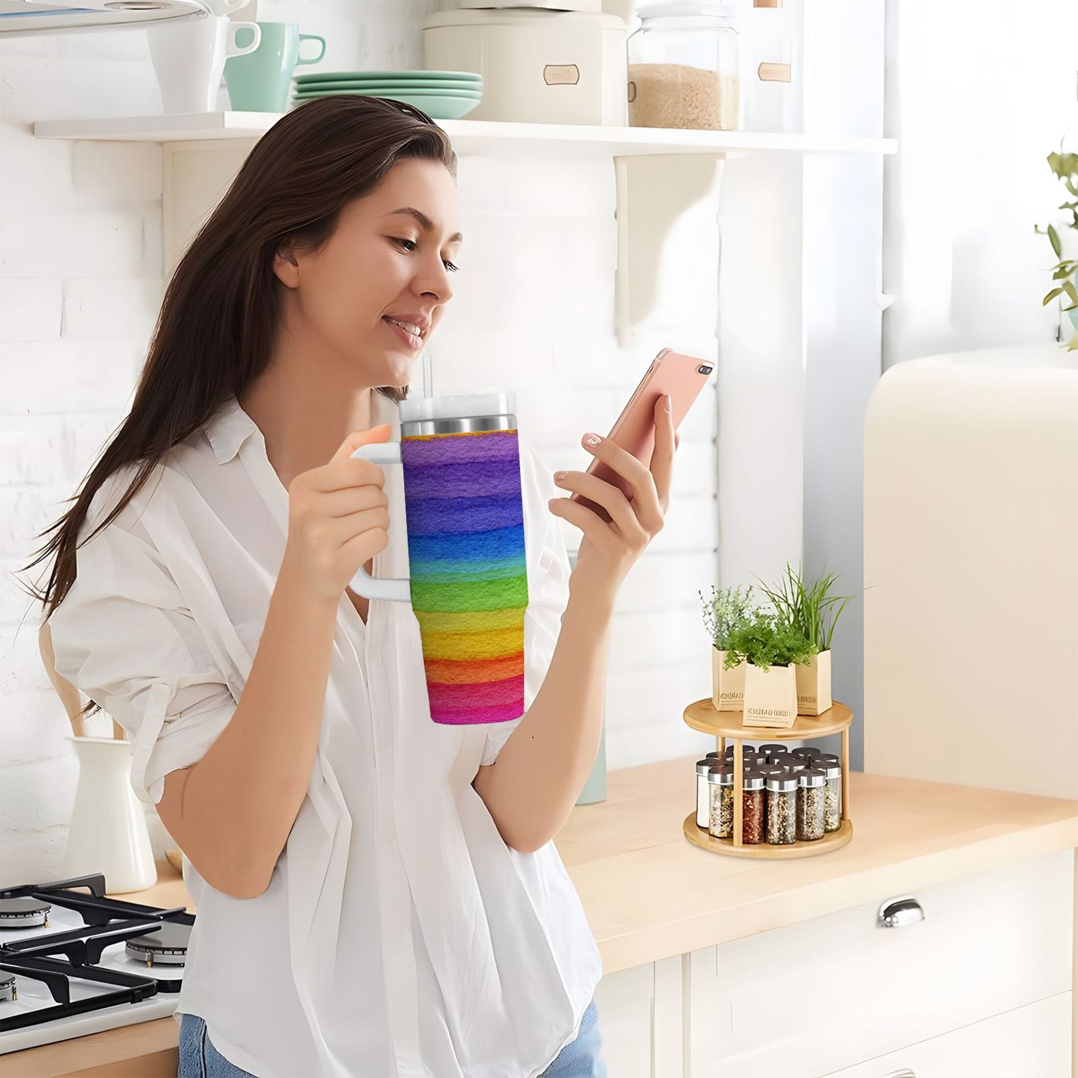 30 oz Insulated Stainless Steel Tumbler Double Wall Stainless Steel Tumbler with 2-Way Drinking Watercolor Rainbow Colors - Pick 986