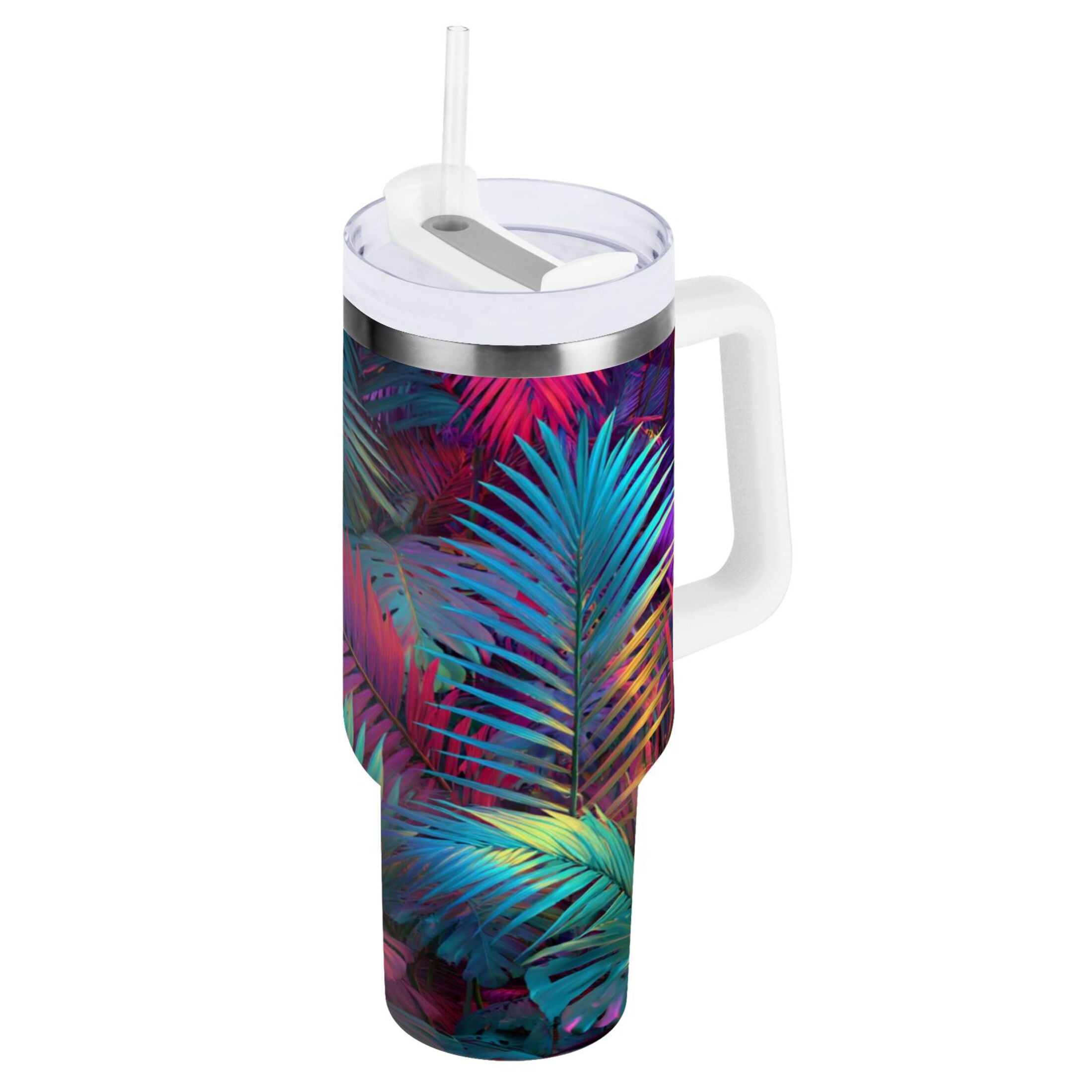 30 oz Insulated Stainless Steel Tumbler Double Wall Stainless Steel Tumbler with 2-Way Drinking Vibrant and Shimmering Jungle - Pick 188