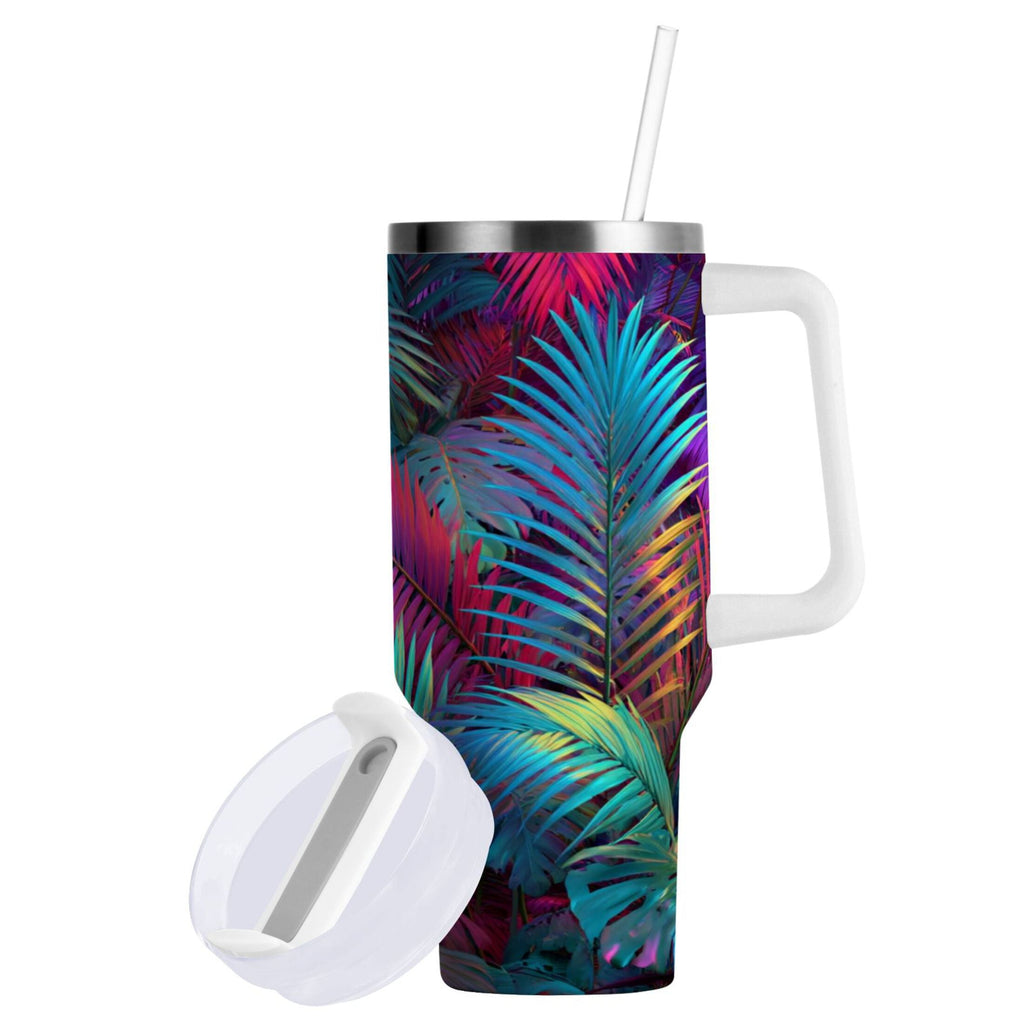 30 oz Insulated Stainless Steel Tumbler Double Wall Stainless Steel Tumbler with 2-Way Drinking Vibrant and Shimmering Jungle - Pick 188