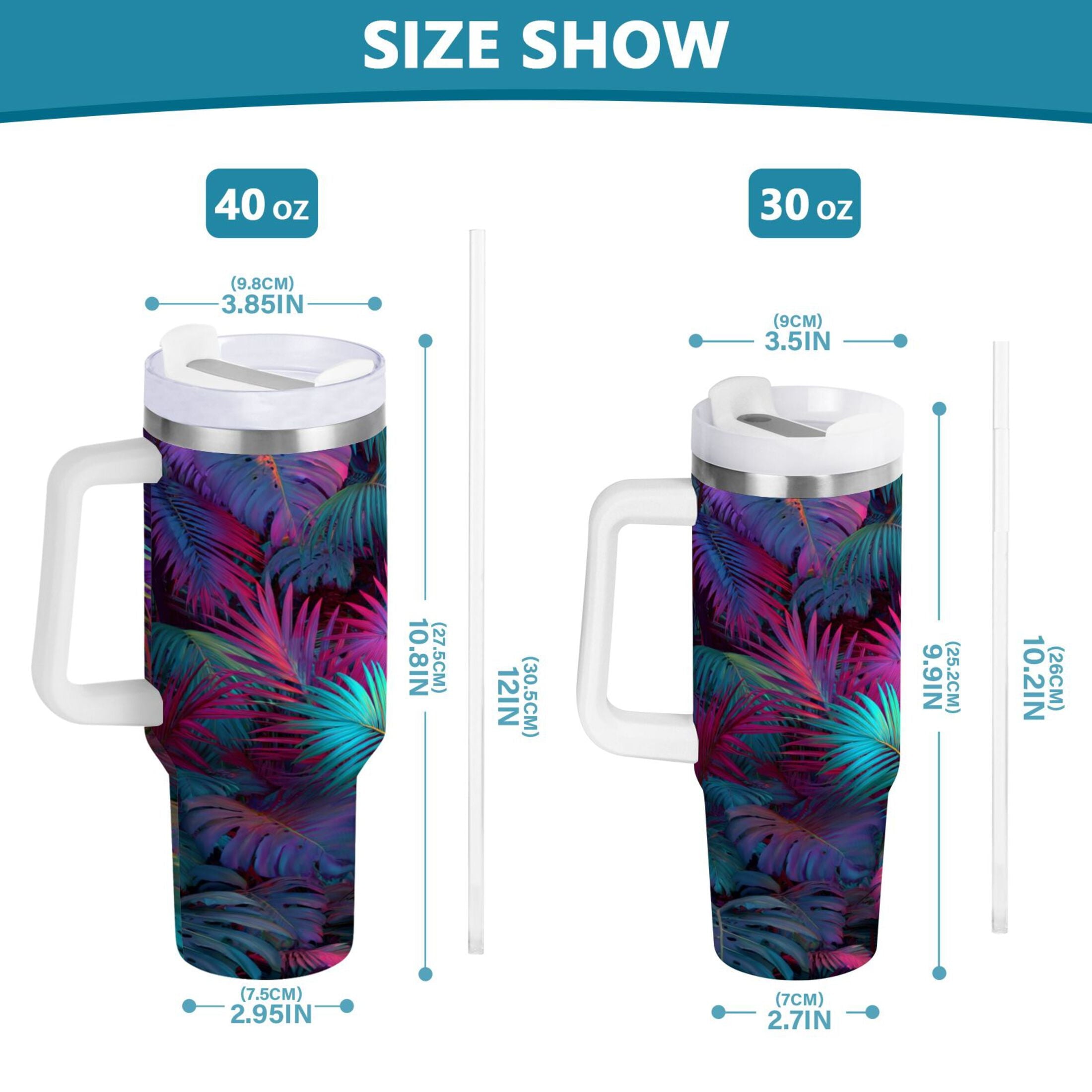 30 oz Insulated Stainless Steel Tumbler Double Wall Stainless Steel Tumbler with 2-Way Drinking Vibrant and Shimmering Jungle - Pick 188