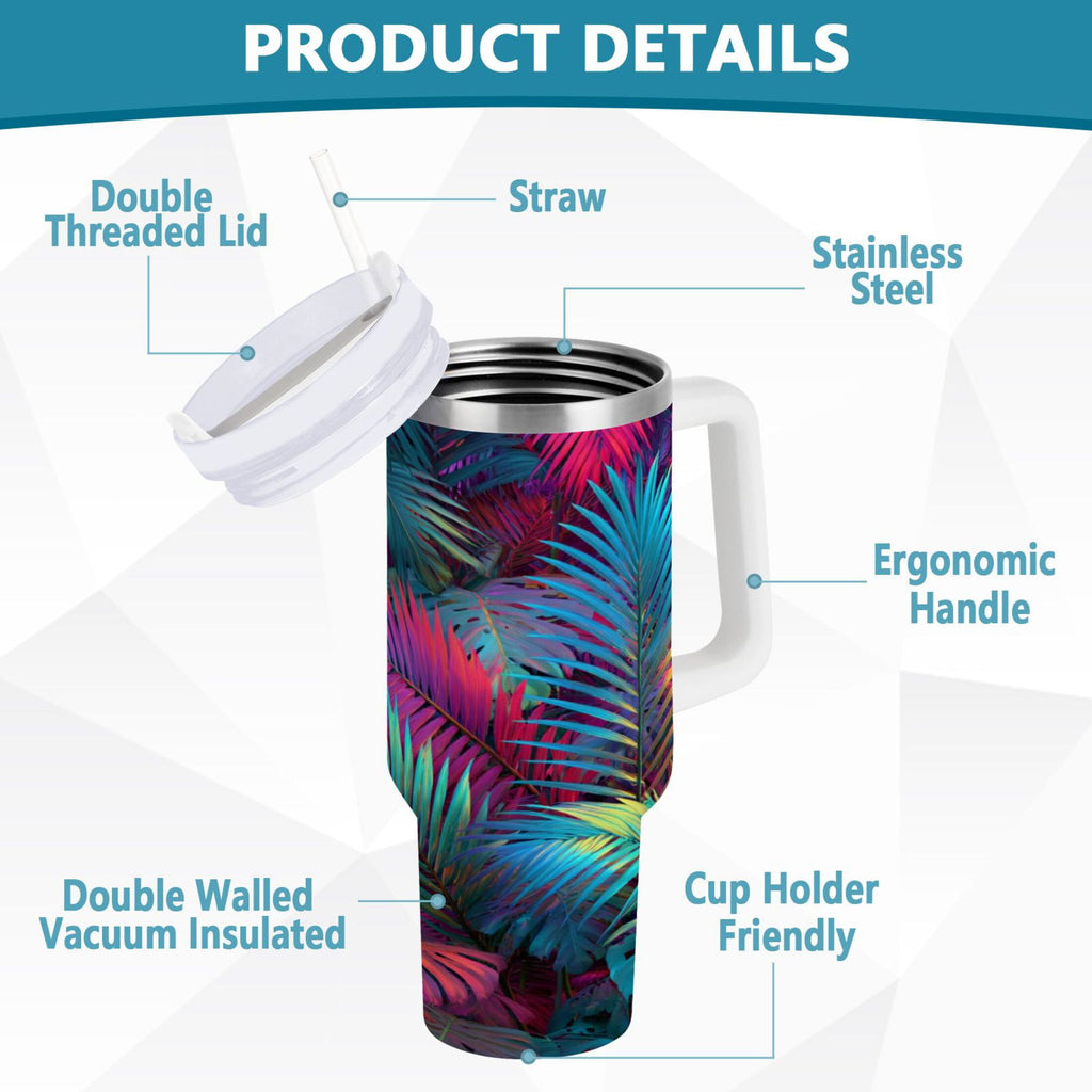30 oz Insulated Stainless Steel Tumbler Double Wall Stainless Steel Tumbler with 2-Way Drinking Vibrant and Shimmering Jungle - Pick 188