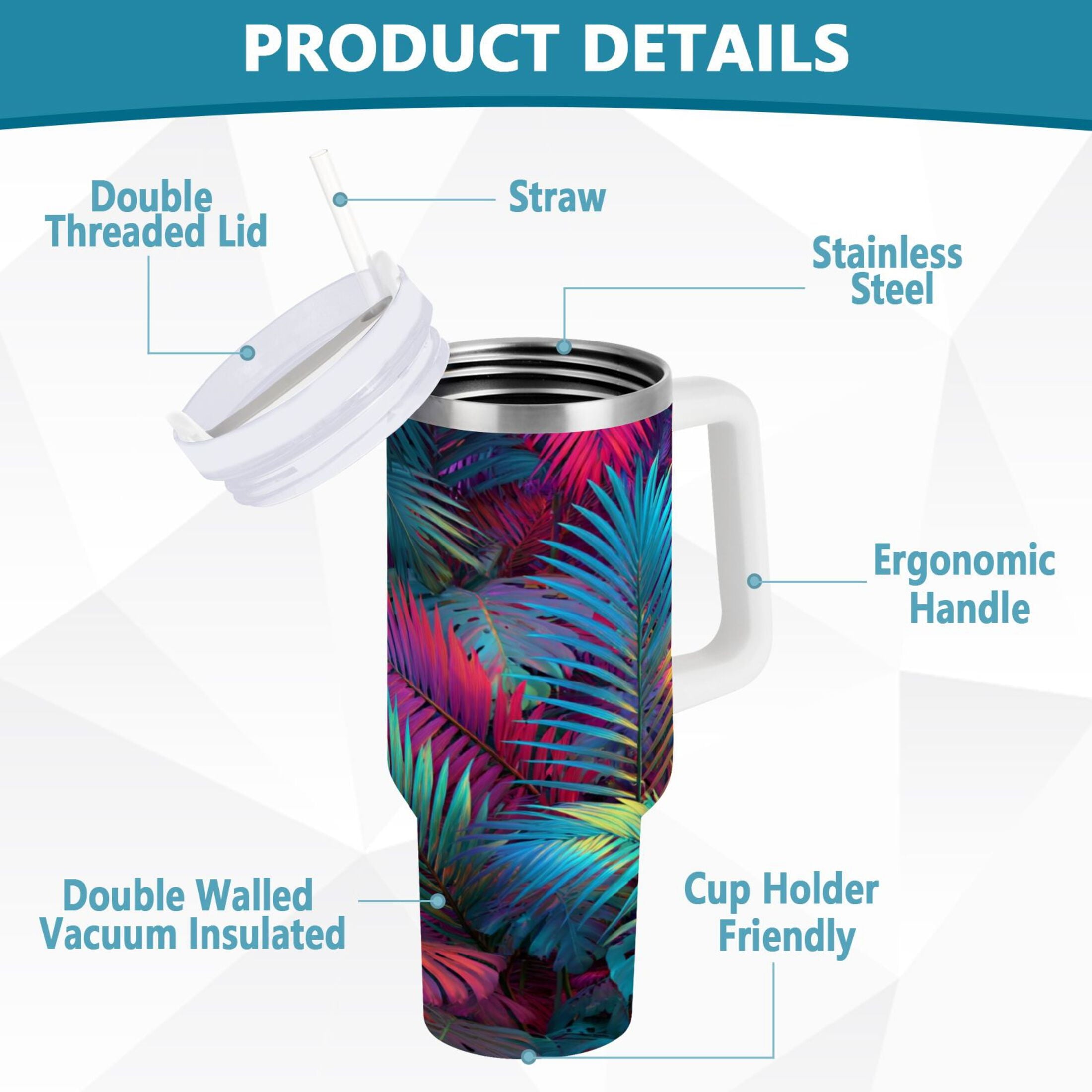 30 oz Insulated Stainless Steel Tumbler Double Wall Stainless Steel Tumbler with 2-Way Drinking Vibrant and Shimmering Jungle - Pick 188
