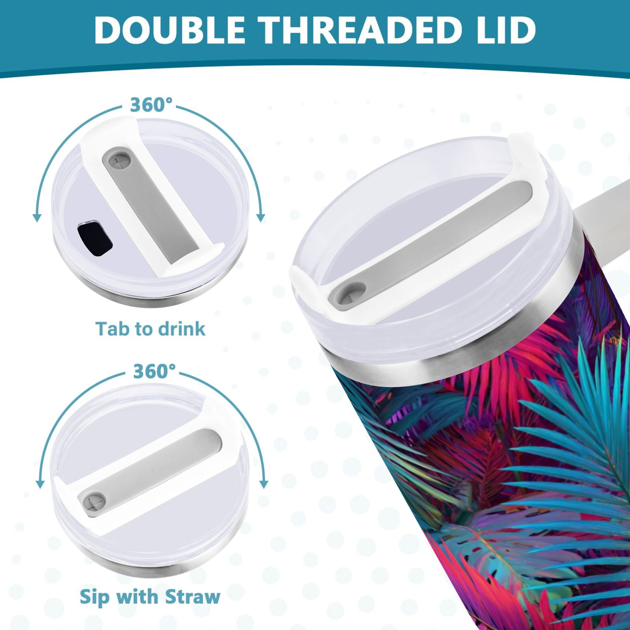 30 oz Insulated Stainless Steel Tumbler Double Wall Stainless Steel Tumbler with 2-Way Drinking Vibrant and Shimmering Jungle - Pick 188