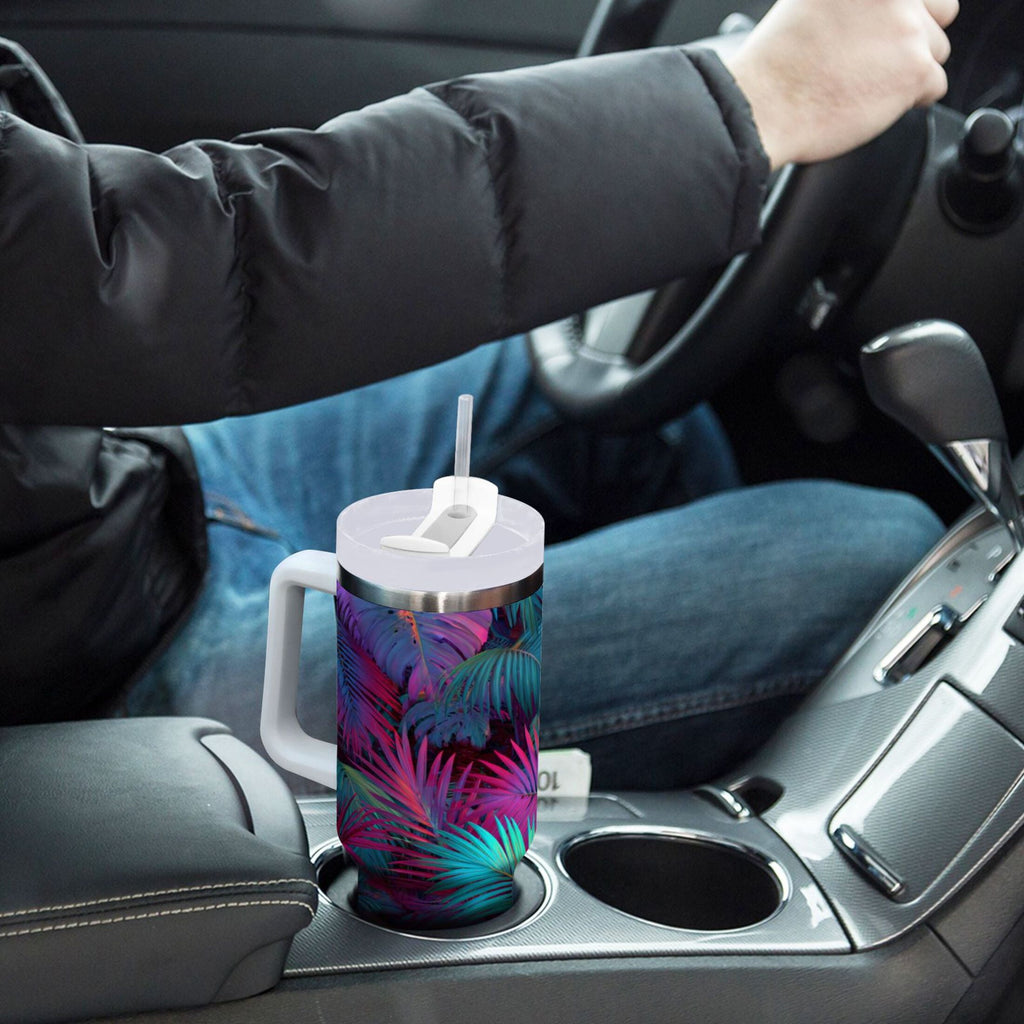 30 oz Insulated Stainless Steel Tumbler Double Wall Stainless Steel Tumbler with 2-Way Drinking Vibrant and Shimmering Jungle - Pick 188