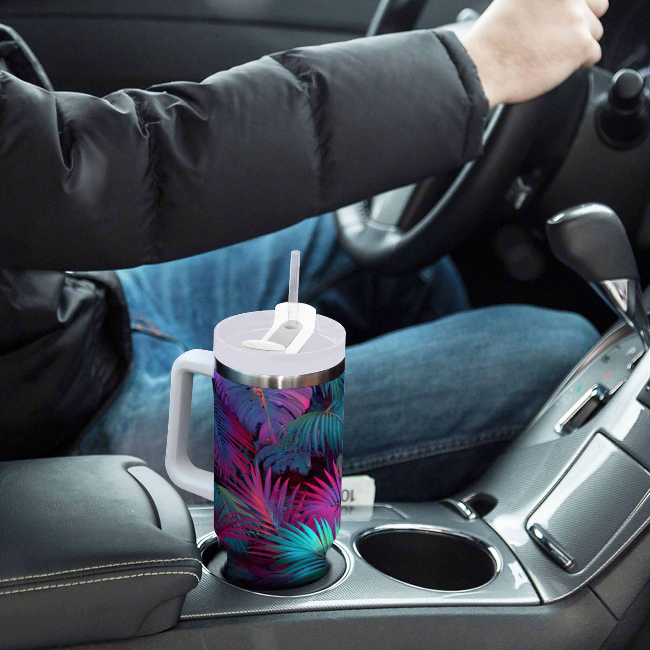 30 oz Insulated Stainless Steel Tumbler Double Wall Stainless Steel Tumbler with 2-Way Drinking Vibrant and Shimmering Jungle - Pick 188