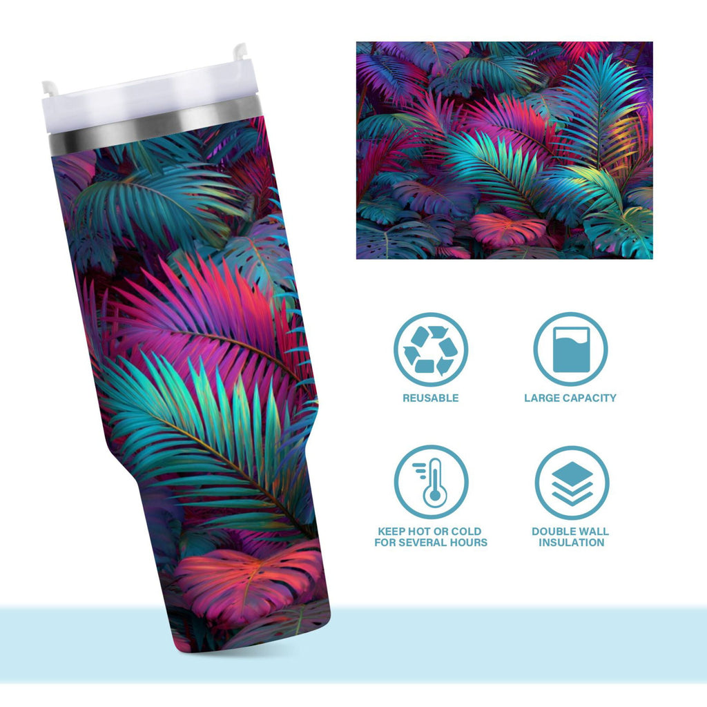 30 oz Insulated Stainless Steel Tumbler Double Wall Stainless Steel Tumbler with 2-Way Drinking Vibrant and Shimmering Jungle - Pick 188