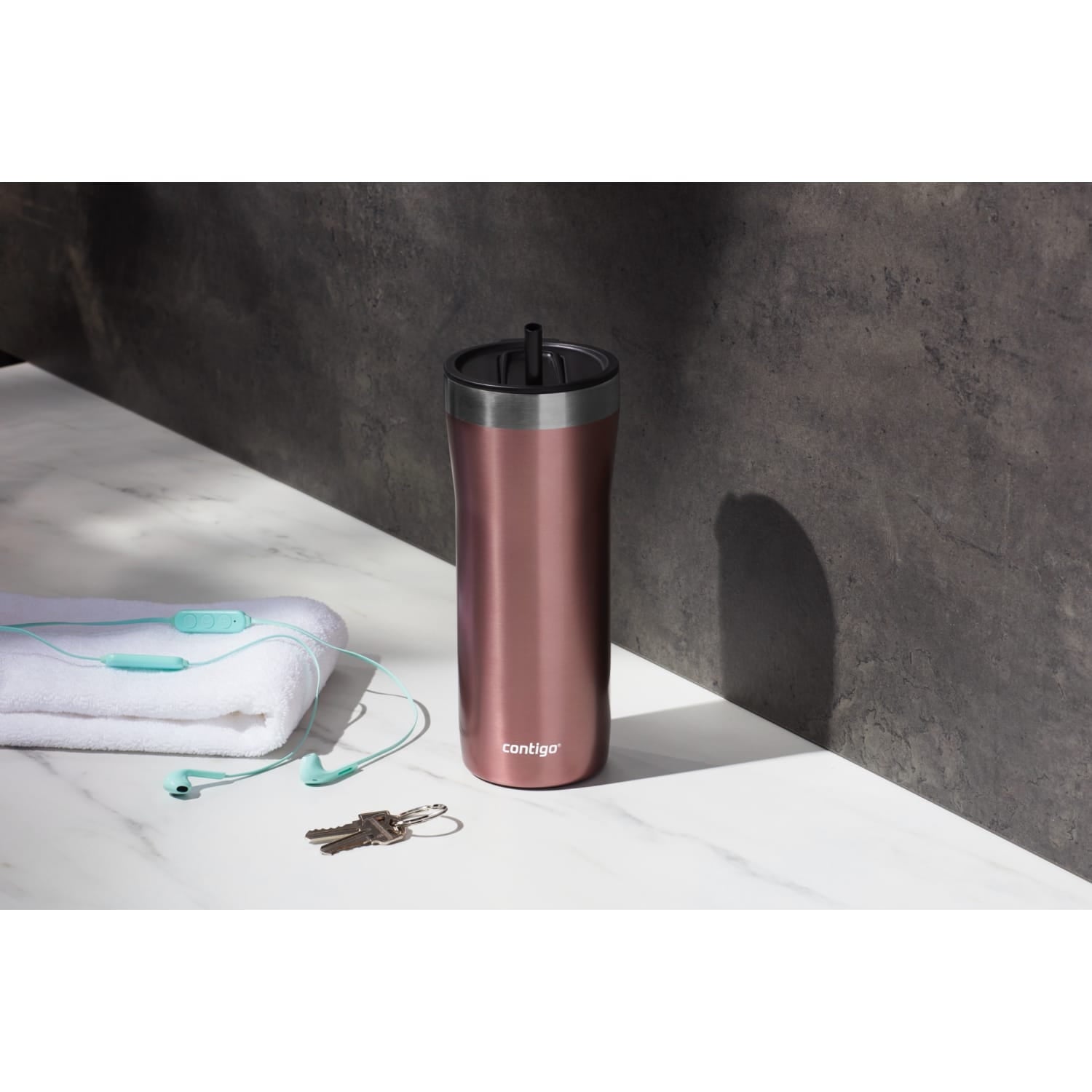 Contigo Streeterville Stainless Steel Tumbler with Plastic Straw and Splash-Proof Lid, Licorice, 32 fl. oz - Pick 576