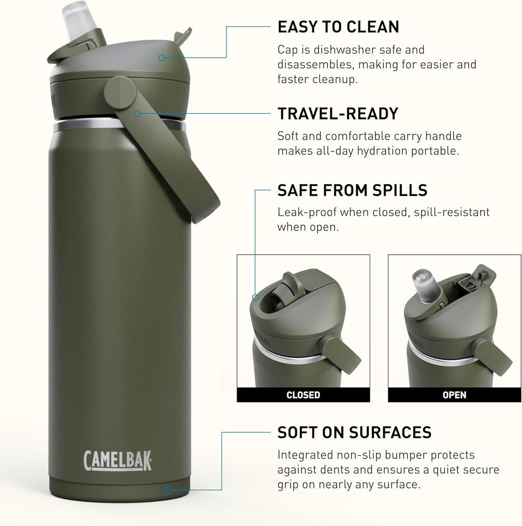 CamelBak Thrive™ Flip Straw Insulated Stainless Steel Water Bottle, 20oz, Moss - Pick 732
