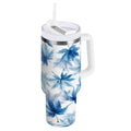 30 oz Insulated Stainless Steel Tumbler Double Wall Stainless Steel Tumbler with 2-Way Drinking Abstract Blue Maple Leaves - Pick 826