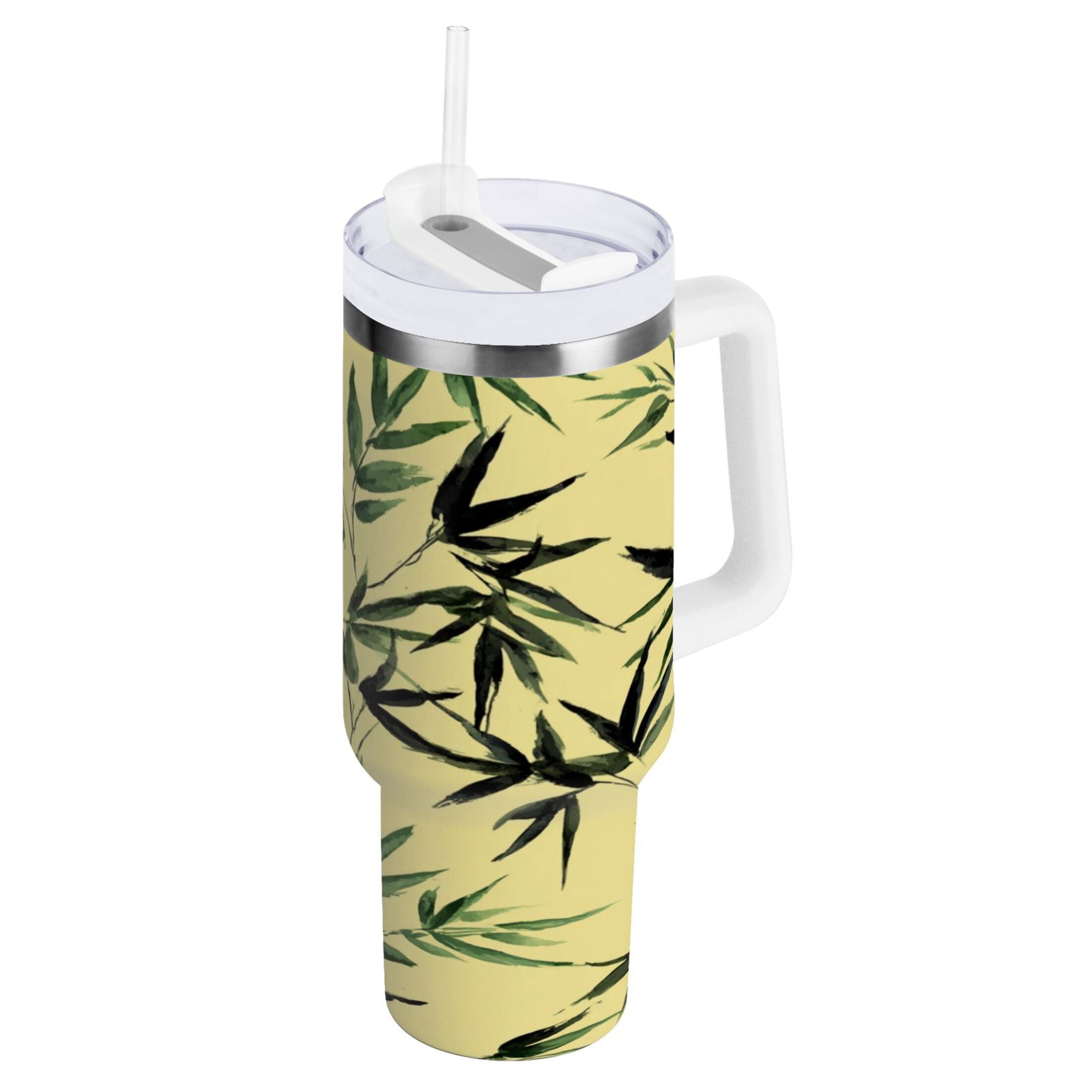 30 oz Insulated Stainless Steel Tumbler Double Wall Stainless Steel Tumbler with 2-Way Drinking Bamboo and Green Leaves - Pick 645