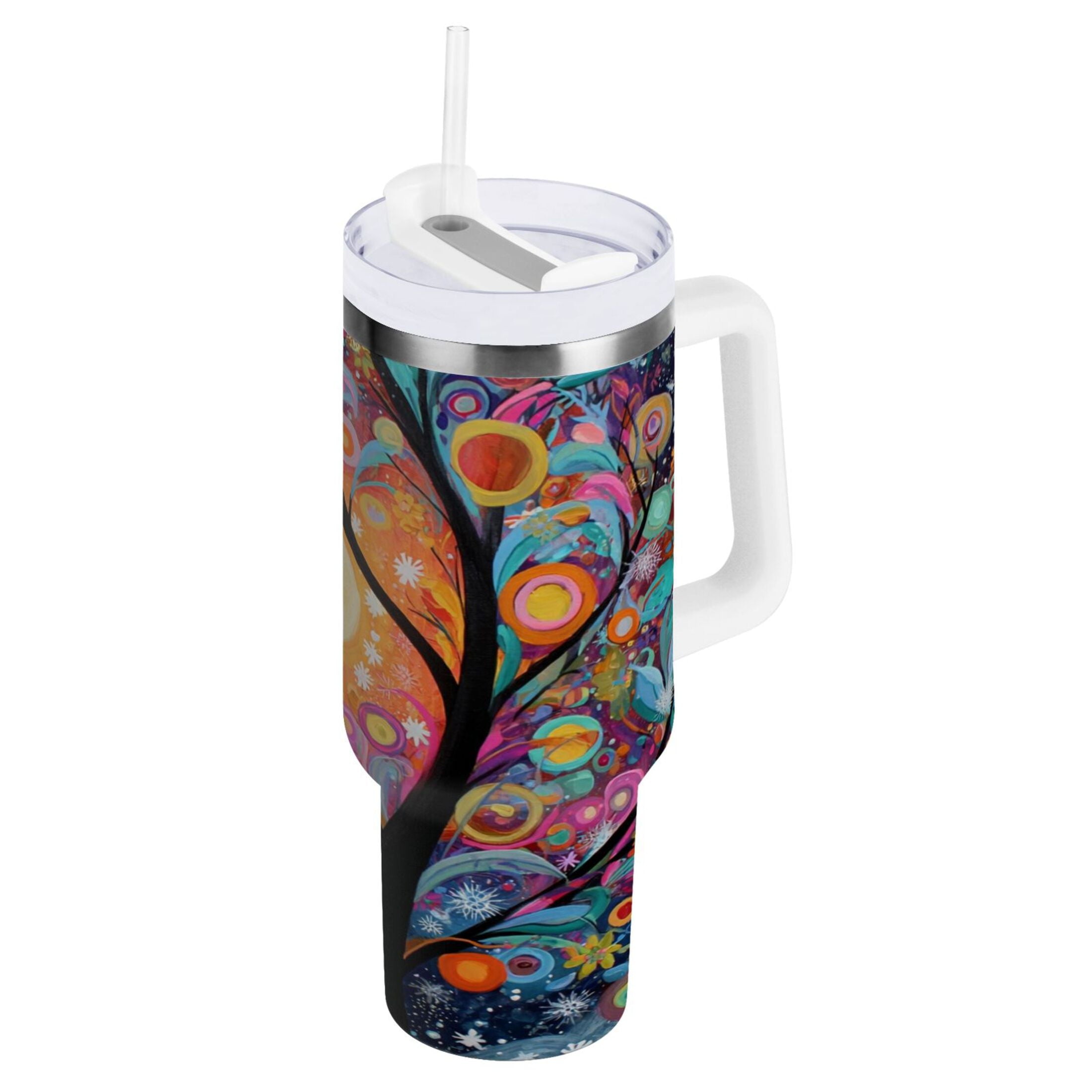 30 oz Insulated Stainless Steel Tumbler Double Wall Stainless Steel Tumbler with 2-Way Drinking Beautiful Abstract Tree Painting - Pick 926