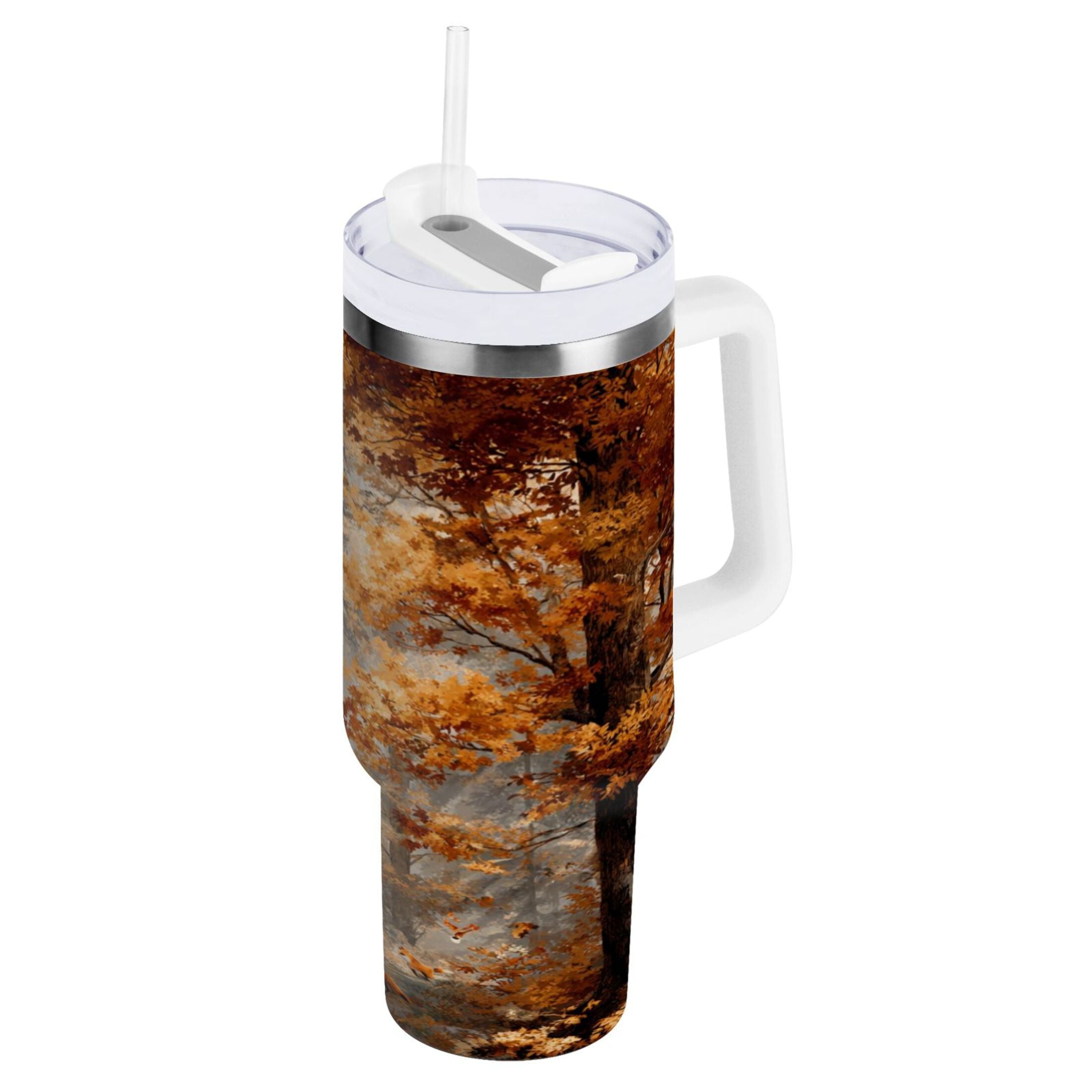 30 oz Insulated Stainless Steel Tumbler Double Wall Stainless Steel Tumbler with 2-Way Drinking Beautiful Autumn Forest - Pick 763
