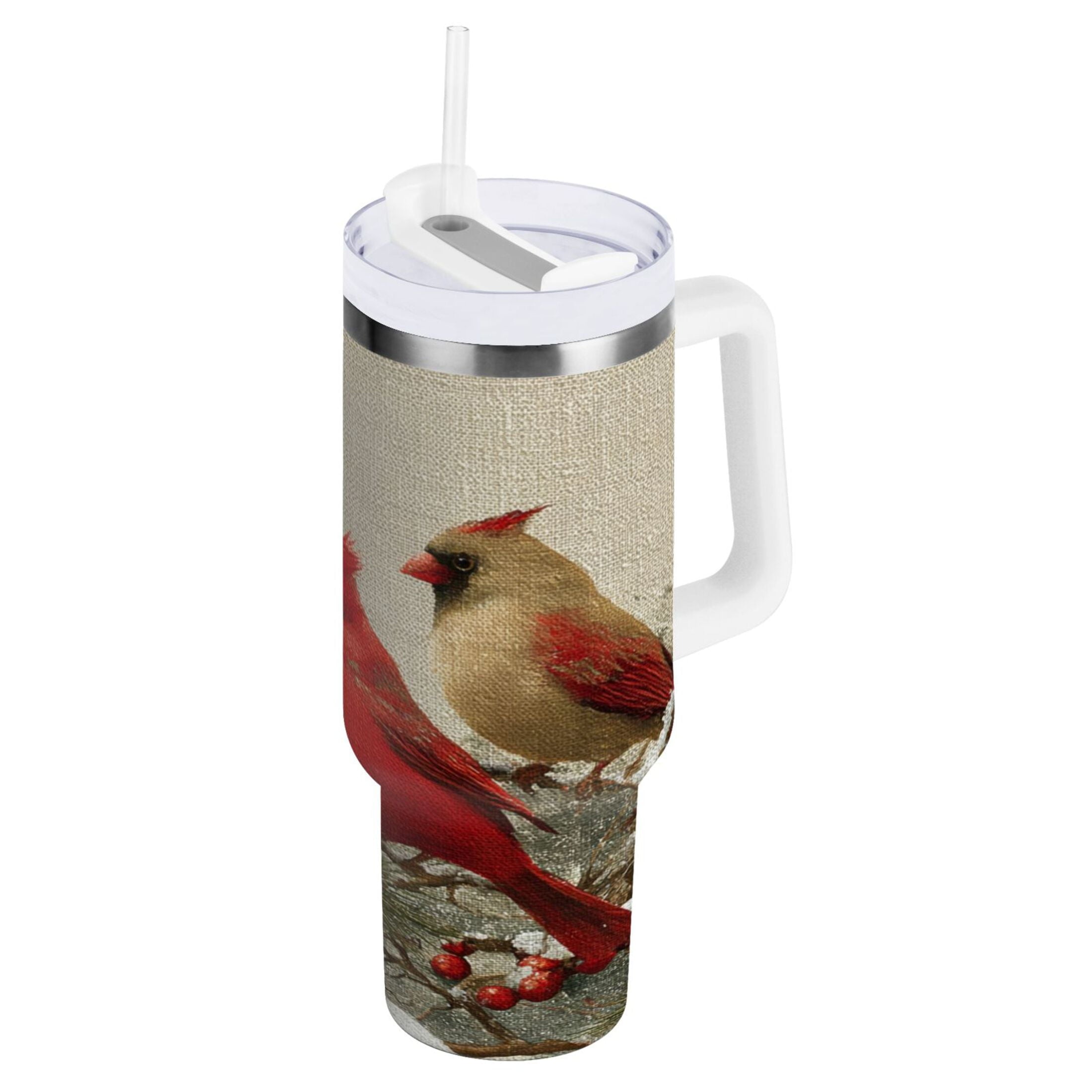 30 oz Insulated Stainless Steel Tumbler Double Wall Stainless Steel Tumbler with 2-Way Drinking Bird and Snow-covered Trees - Pick 943