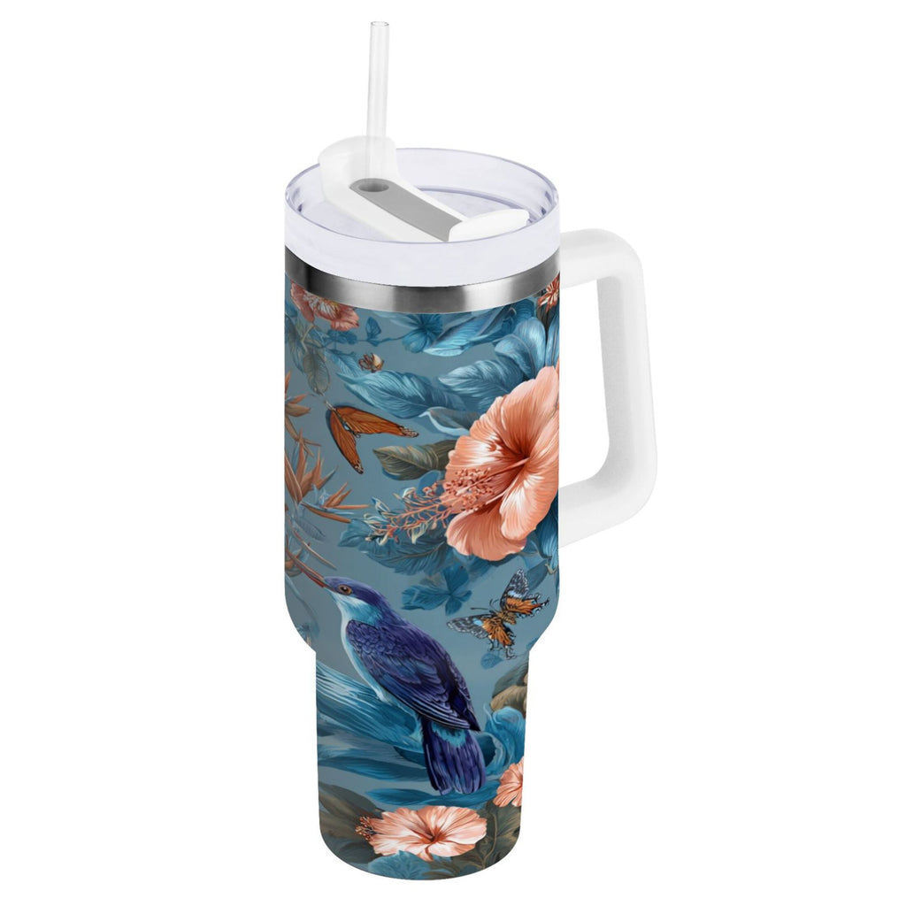 30 oz Insulated Stainless Steel Tumbler Double Wall Stainless Steel Tumbler with 2-Way Drinking Birds and Flowers - Pick 404