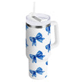 30 oz Insulated Stainless Steel Tumbler Double Wall Stainless Steel Tumbler with 2-Way Drinking Blue Bows Pattern - Pick 771