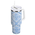 30 oz Insulated Stainless Steel Tumbler Double Wall Stainless Steel Tumbler with 2-Way Drinking Blue Elegant Geometric Design - Pick 988